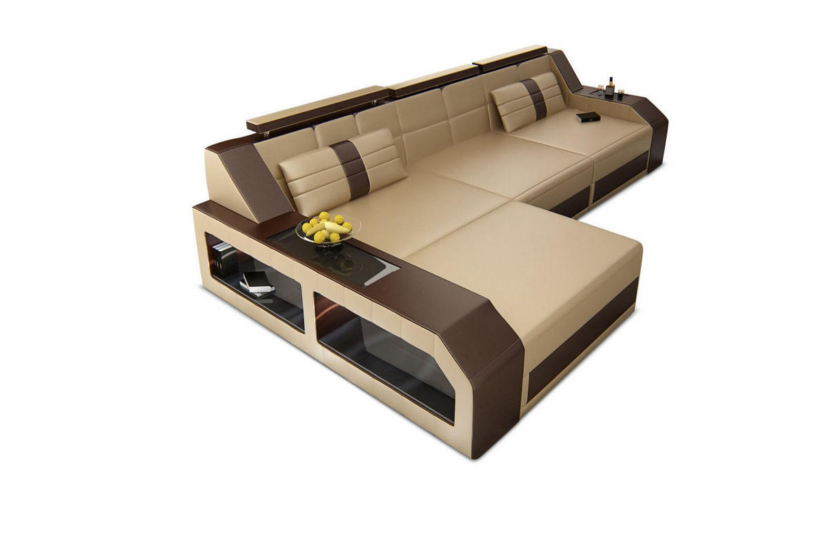 ECKSOFA Arezzo L - Beige, Leder (194/308cm) - Sofa Dreams