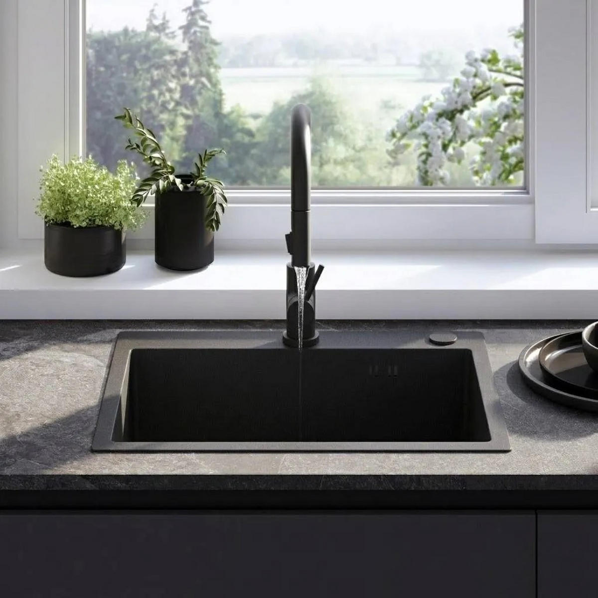 EDELSTAHLSPÜLE Rea Liam Black mit Küchenarmatur - Schwarz, Metall (45/18.5/58cm) - REA