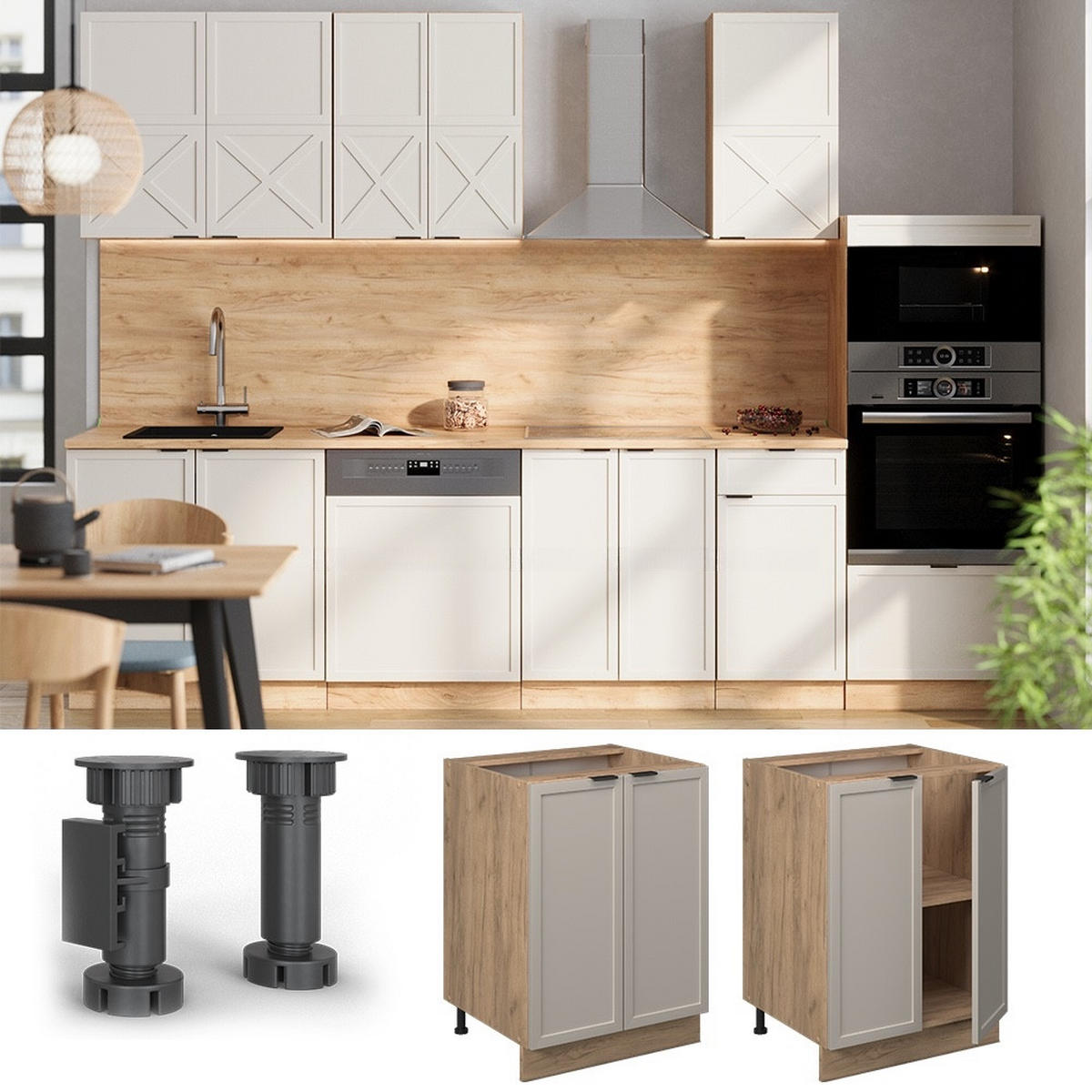 KÖKSUNDERSKÅP Fame-Line Gråbeige 60 cm , AP Antracit - Honungsek/Grå, Träbaserade material (60/82/60cm) - Vicco