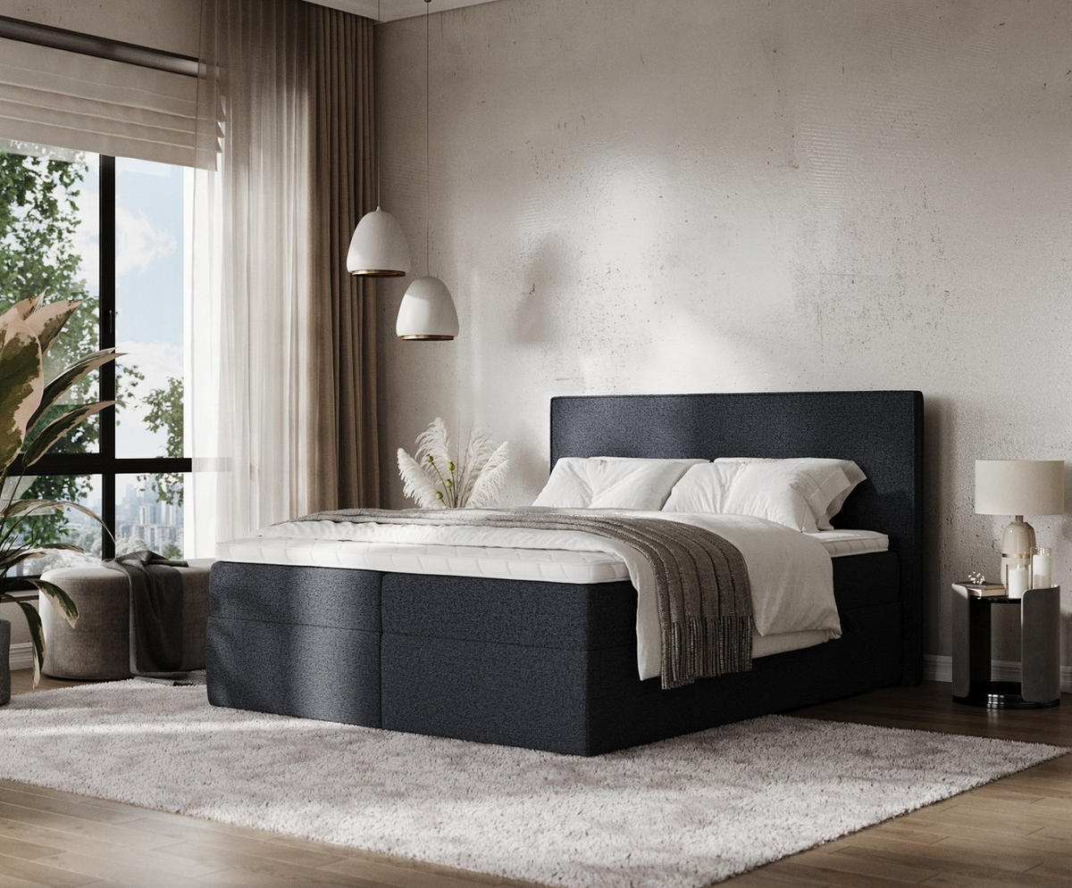BOXBETT Nuvia 160/200 cm Anthrazit im Riva Stoff - Anthrazit/Schwarz, Holz/Holzwerkstoff (160/200cm) - AltaBeds