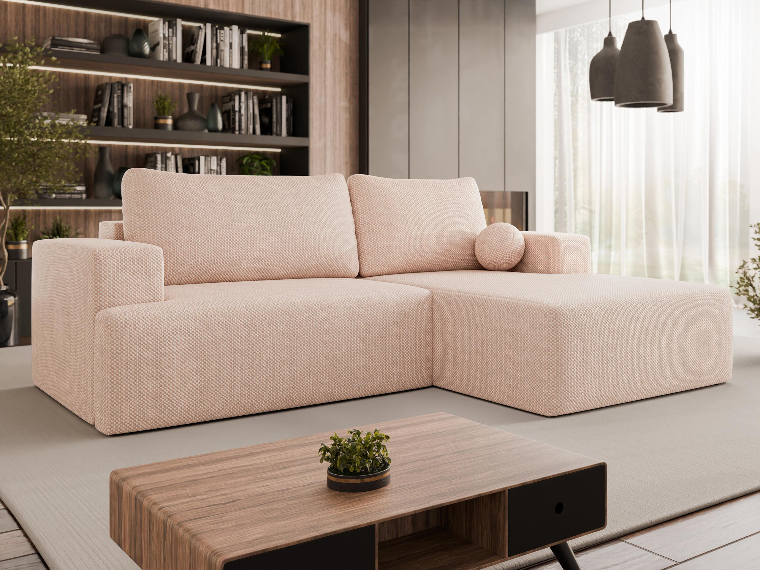 ECKSOFA Mivo, Seite: Rechts - Hellrosa/Schwarz, Holz/Kunststoff (266/163cm) - MIRJAN24