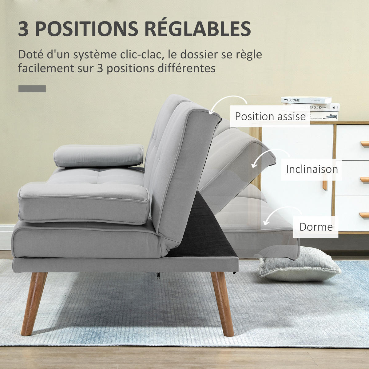 SCHLAFSOFA 3-Sitzer DE-13374 Hellgrau - Hellgrau, Textil (181/78/77cm) - ComfortXL