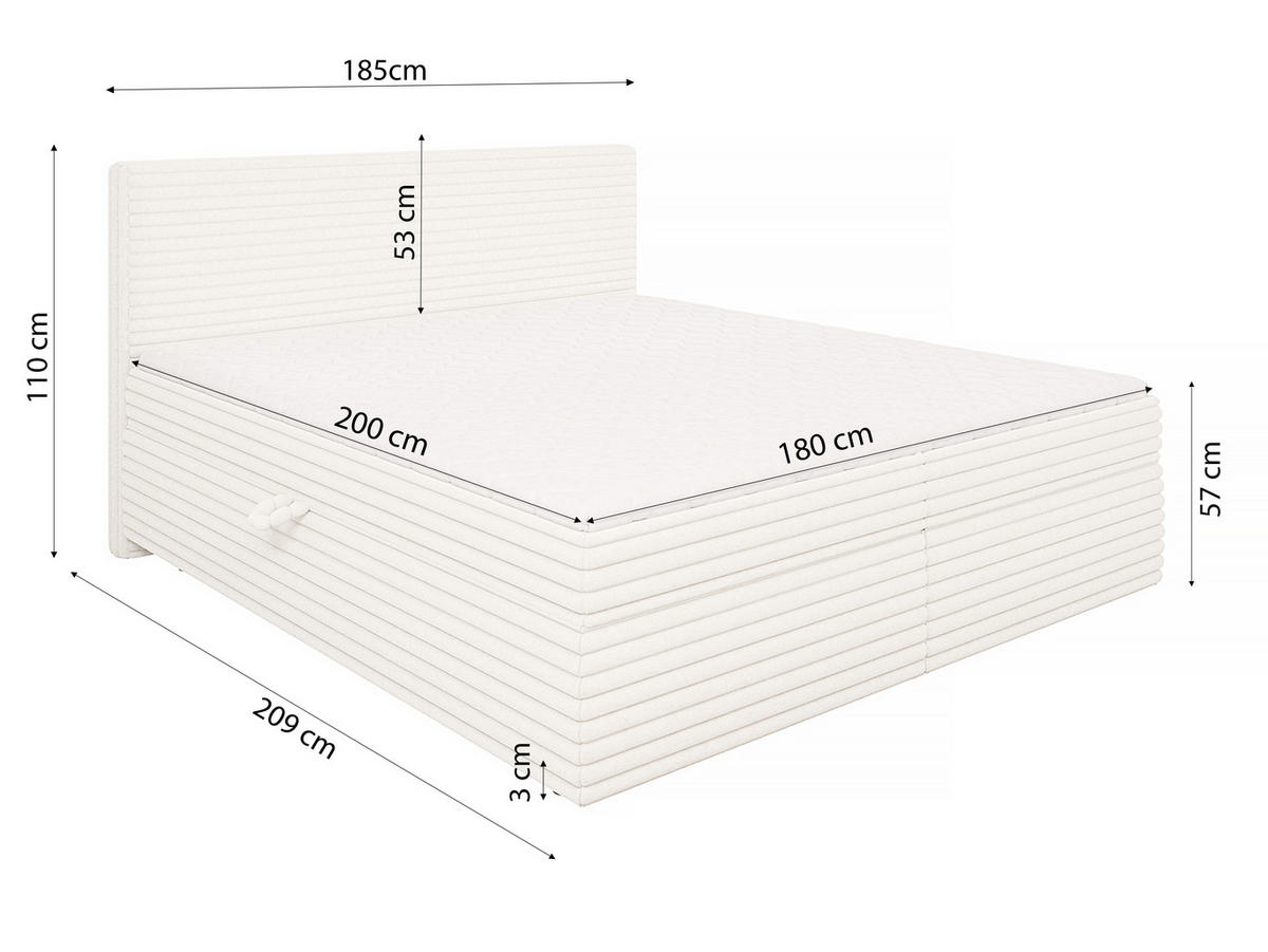 BOXBETT Roma 180/200 cm Hellbeige Plüschcord - Beige/Schwarz, Holz/Kunststoff (180/200cm) - S-Style Möbel