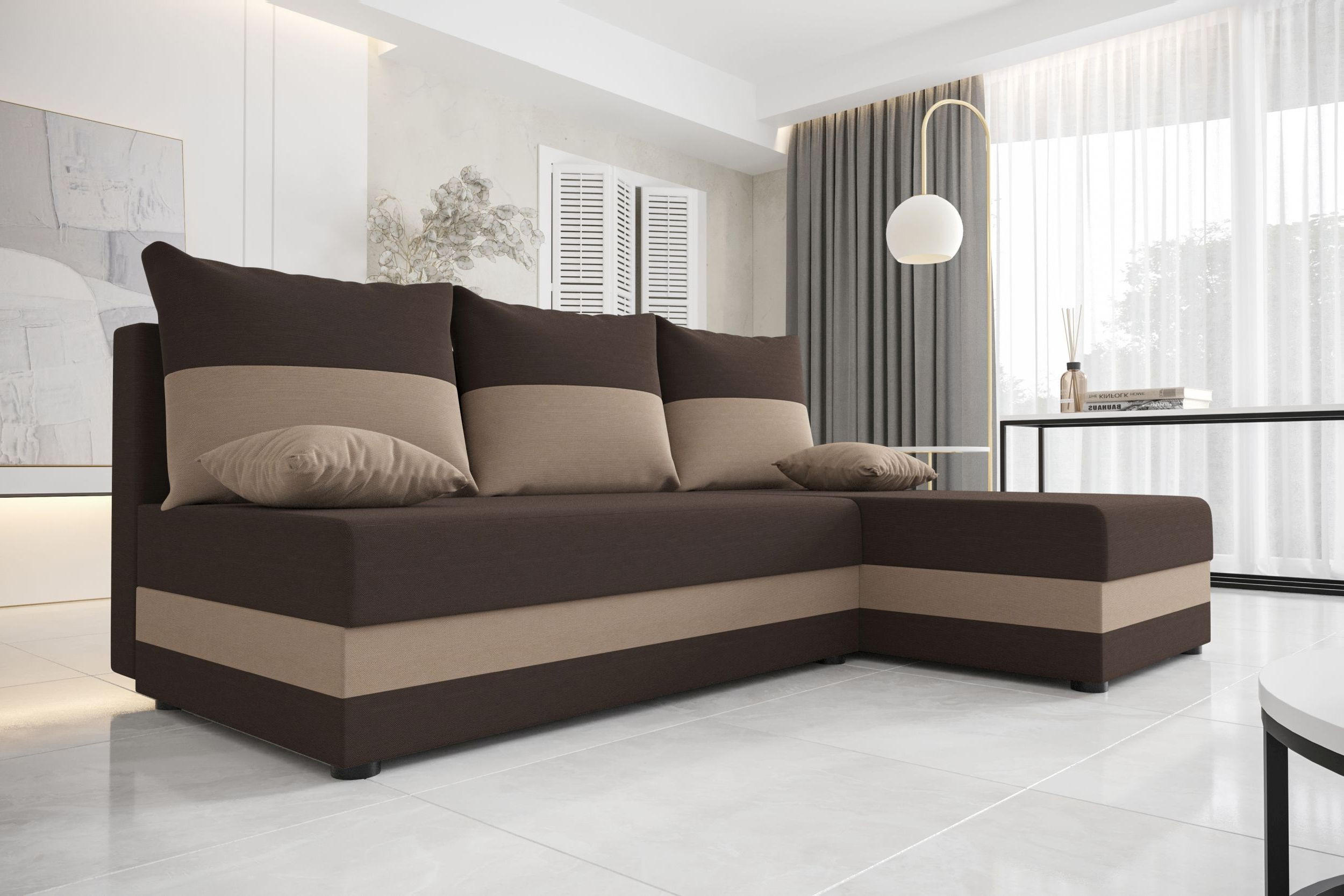 ECKSOFA HEWLET L Rainbow 41+05 Rechts mit Schlaffunktion - Braun, Textil (200/140cm) - Bedante