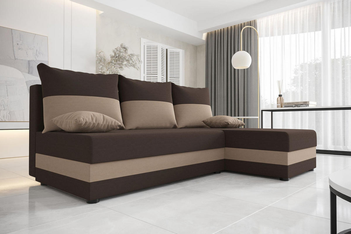 ECKSOFA HEWLET L Rainbow 41+05 Rechts mit Schlaffunktion - Braun, Textil (200/140cm) - Bedante