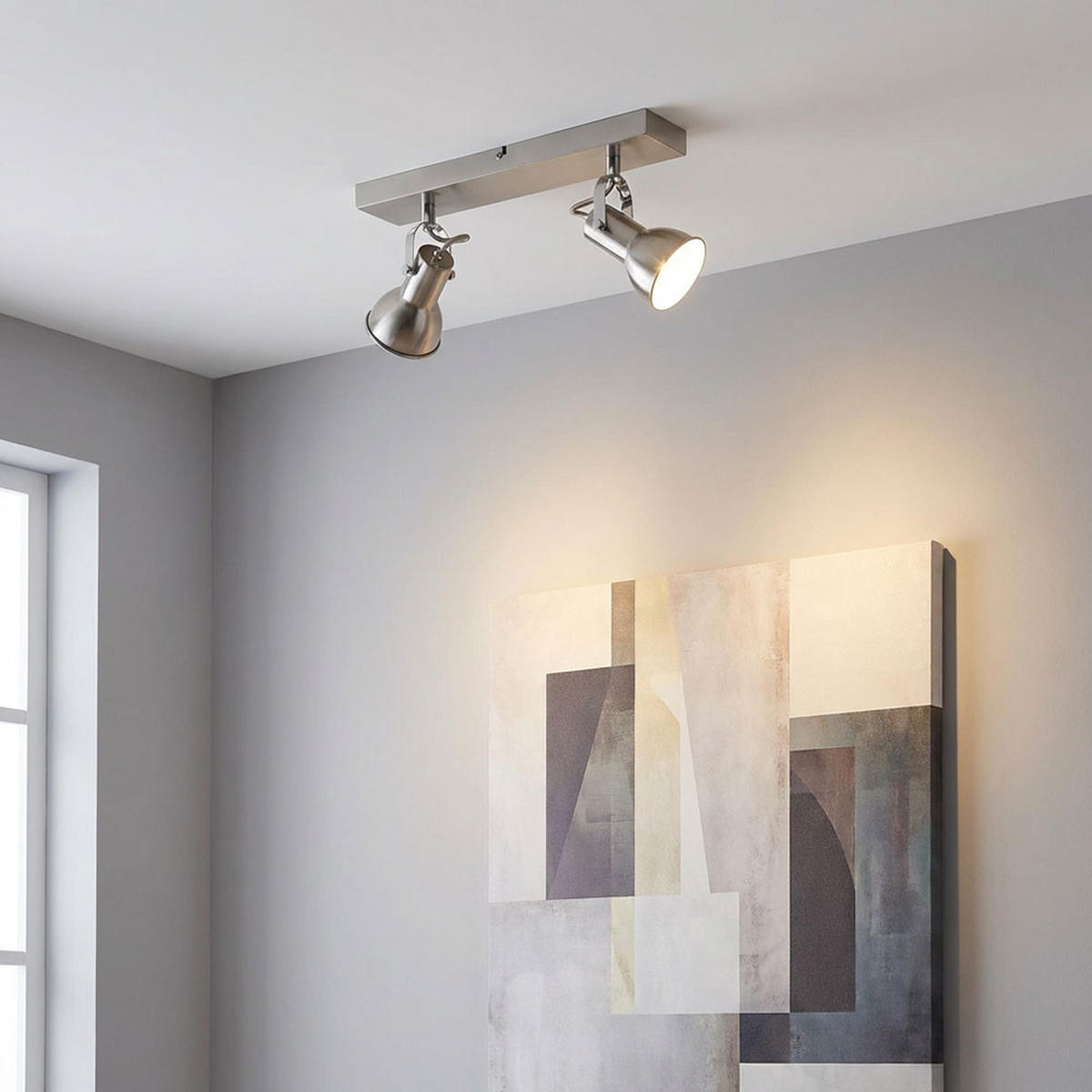 DECKENLEUCHTE Metall Silber bewegliche Spots - Silberfarben, Metall (32/14/14cm) - Globo Lighting