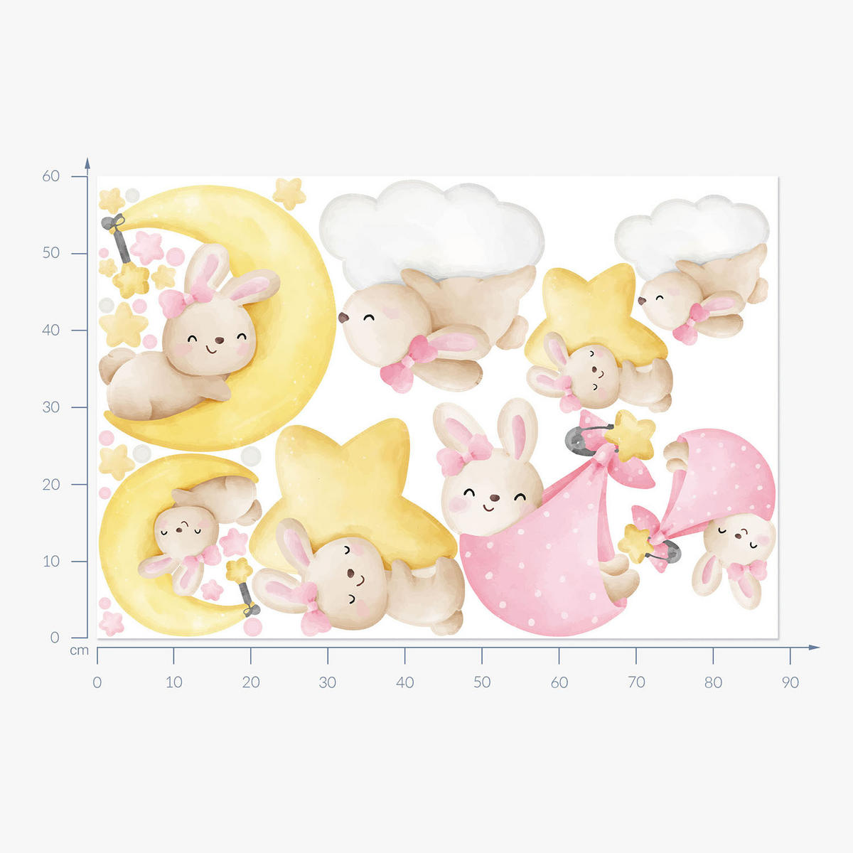 WANDAUFKLEBER 60x88cm - Hasen am Himmel - Multicolor, Kunststoff (60/88/0.1cm) - Wallfluent