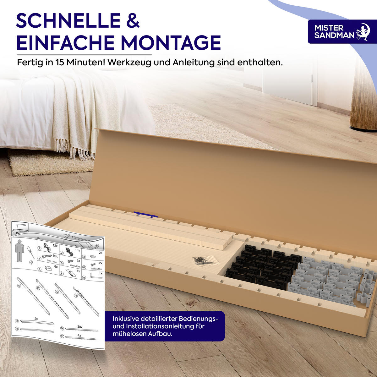 LATTENROST ErgoFlex 90x200 7-Zonen mit verstellbarem Kopfteil - Eschefarben/Buchefarben, Holz (90/200cm) - Mister Sandman