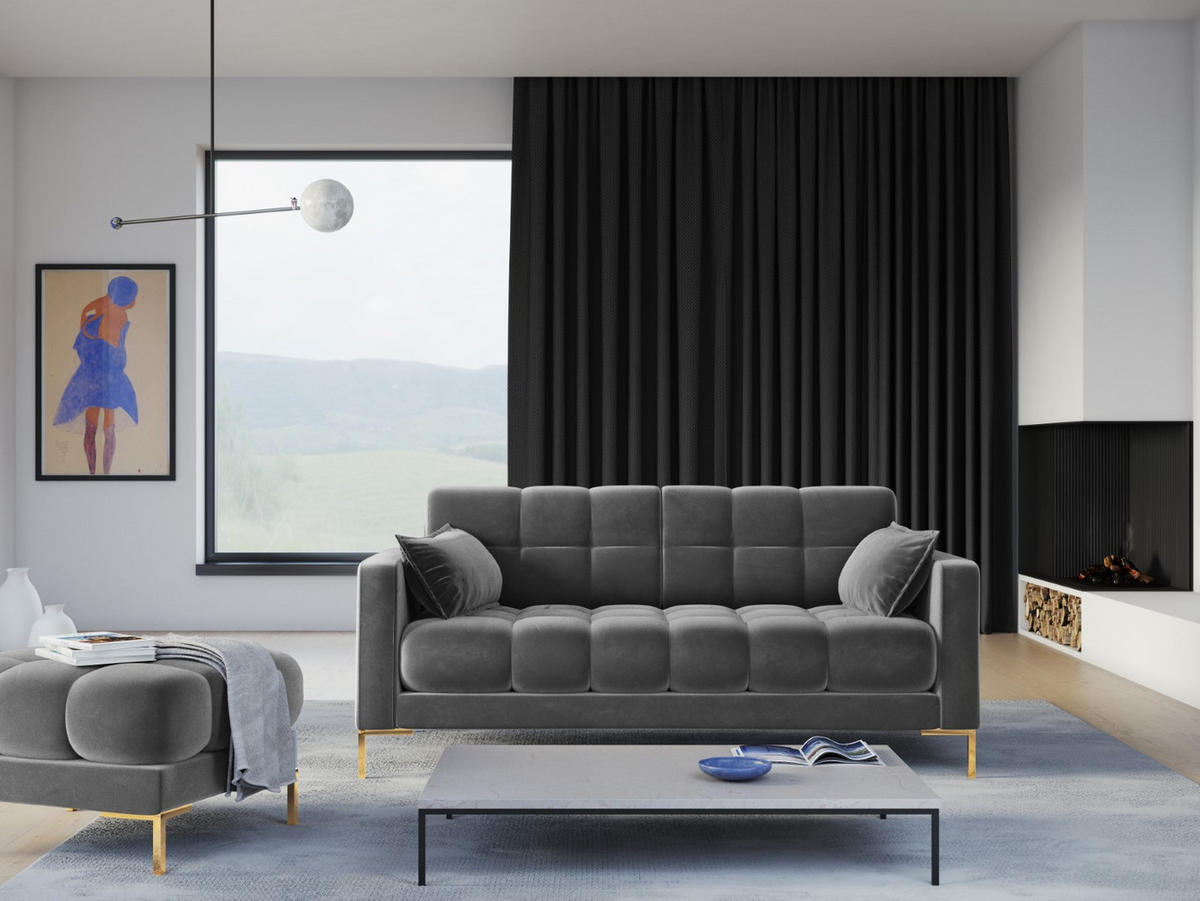SOFA Mamaia aus Samt hellgrau 2 Sitzplätze - Hellgrau, Textil (92/75/152cm) - Micadoni