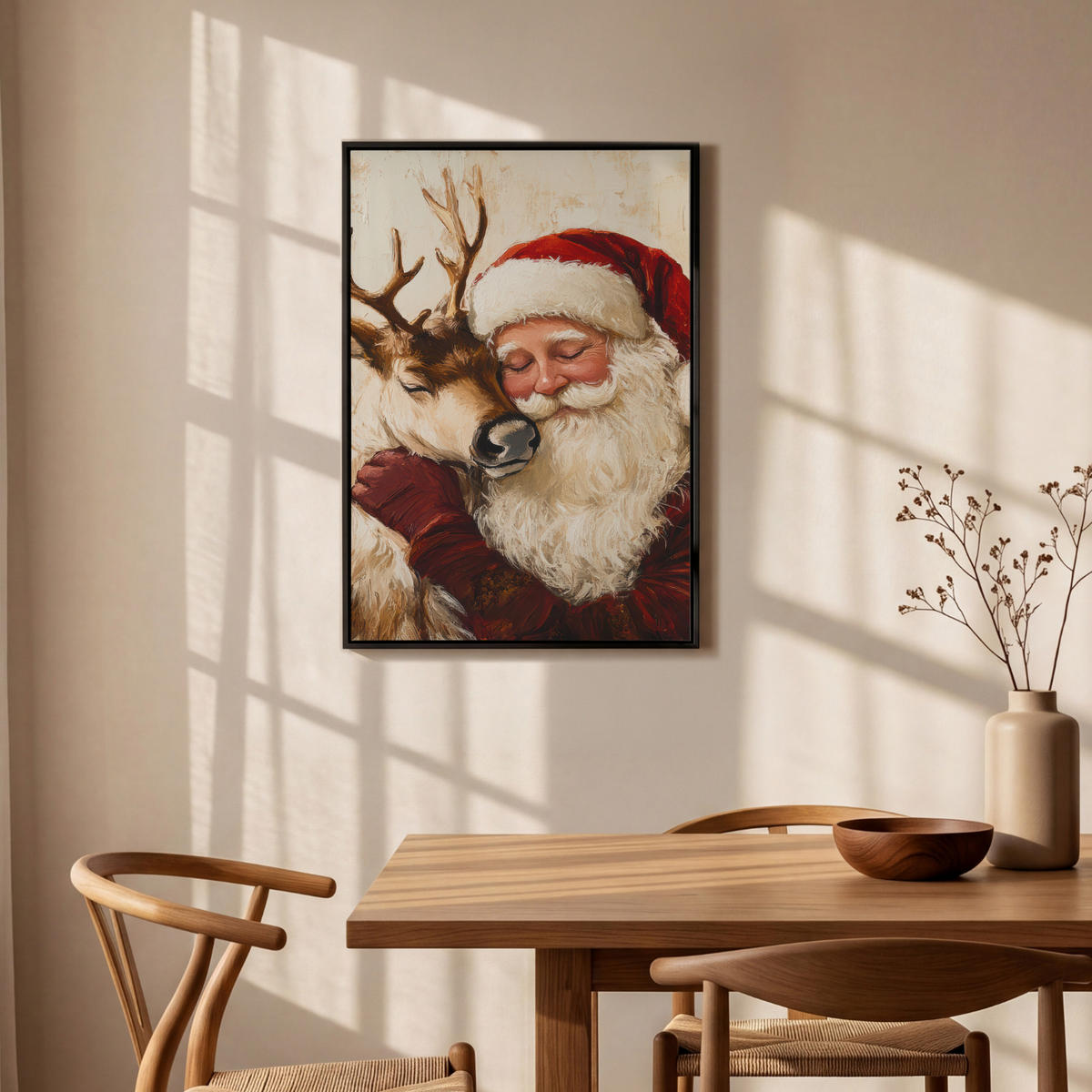 LEINWAND Bilder mit Rahmen - Weihnachtsmann - Rentier - Weihnachten - 60x90 - Rotbraun, Textil (60/90cm) - MuchoWow