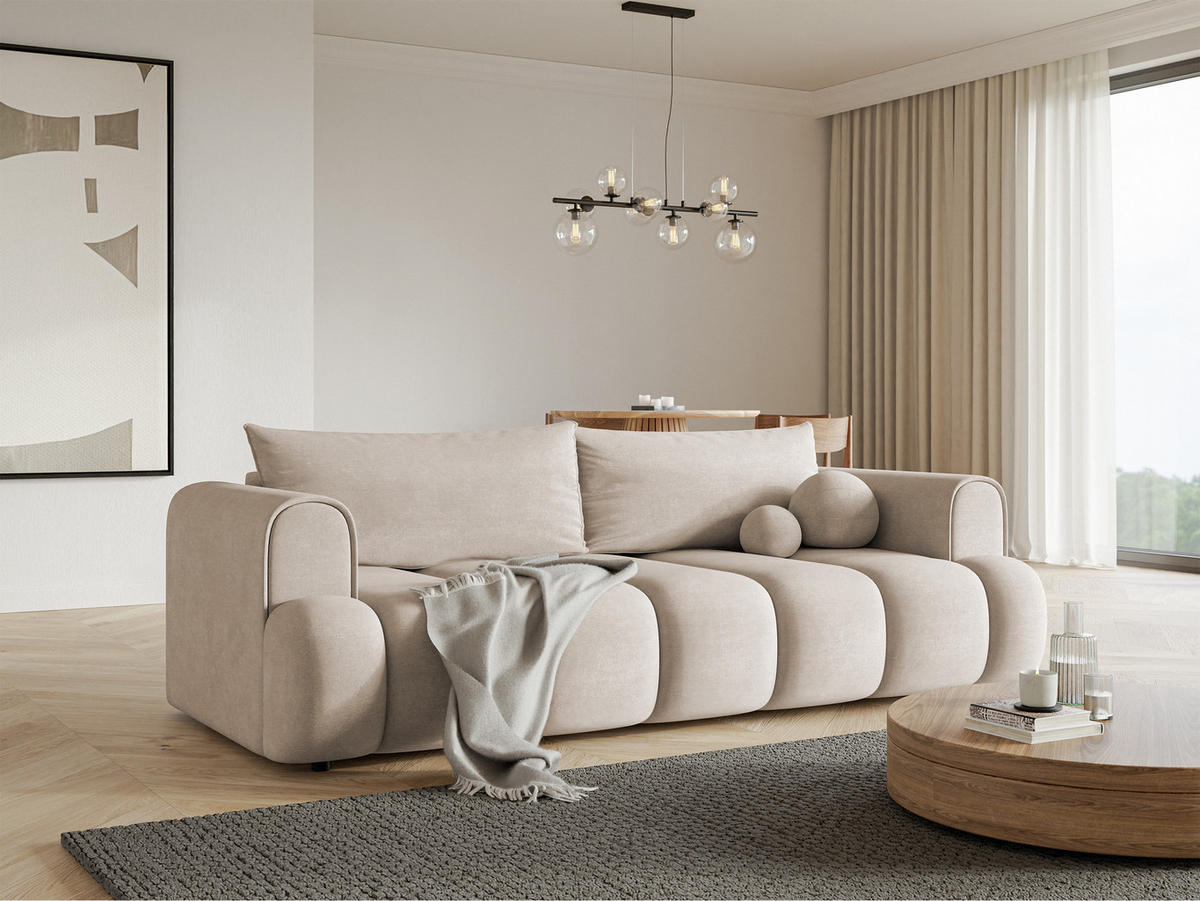 SCHLAFSOFA Dandelino Graubeige Velours - Greige/Schwarz, Kunststoff/Textil (250/90/112cm) - Selsey