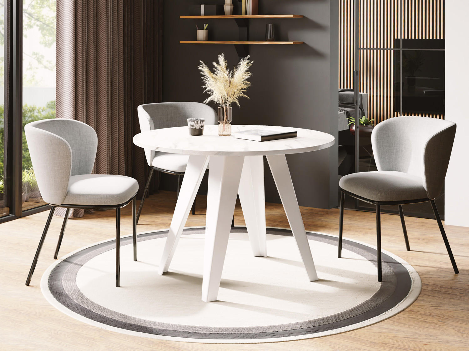 ESSTISCH Griffin runder ausziehbarer, Marmor Weiß 100-140/100/76 cm - Ecru/Weiß, Holzwerkstoff/Metall (100/100/76cm) - WFL GROUP