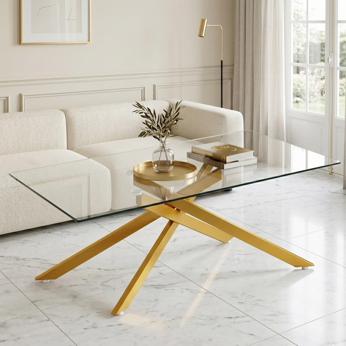 COUCHTISCH rechteckig Gold/Transparent aus Sicherheitsglas/Metall 120/60/46 cm - Transparent/Goldfarben, Glas/Metall (120/60/46cm)