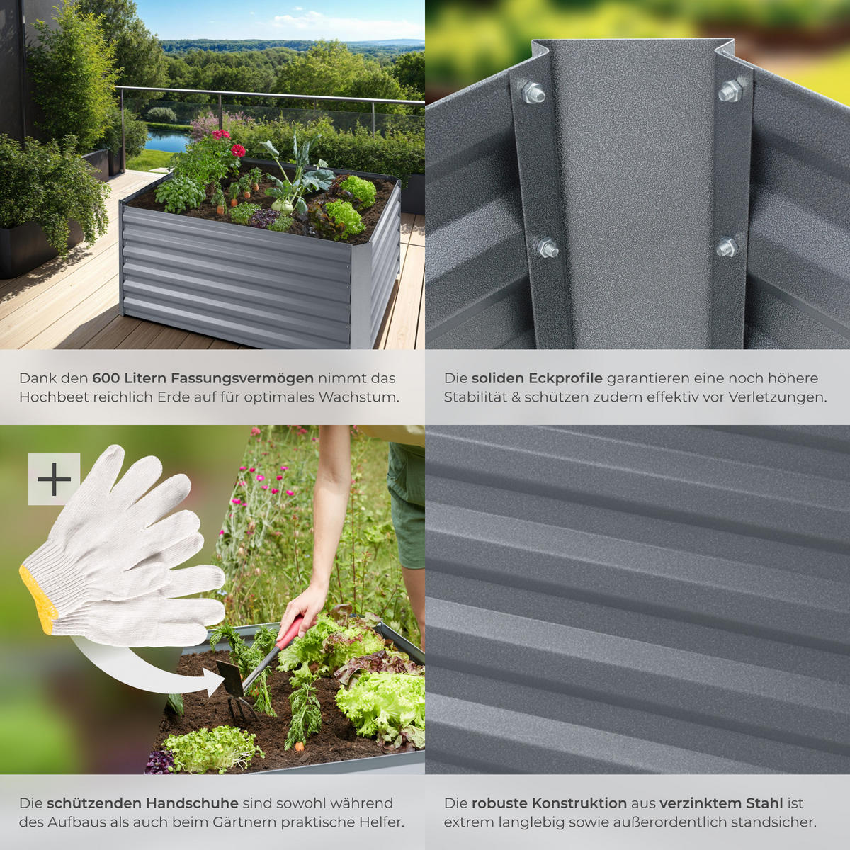 HOCHBEET Salvia,120 x 90 x 57 cm,silber - Silberfarben, Metall (90/57/120cm) - tectake