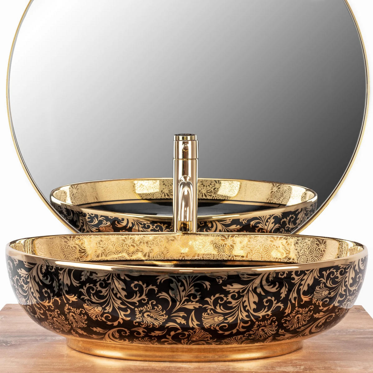 AUFSATZWASCHBECKEN Rea Margot Gold/black - Schwarz, Keramik (40/13.5/52cm) - REA