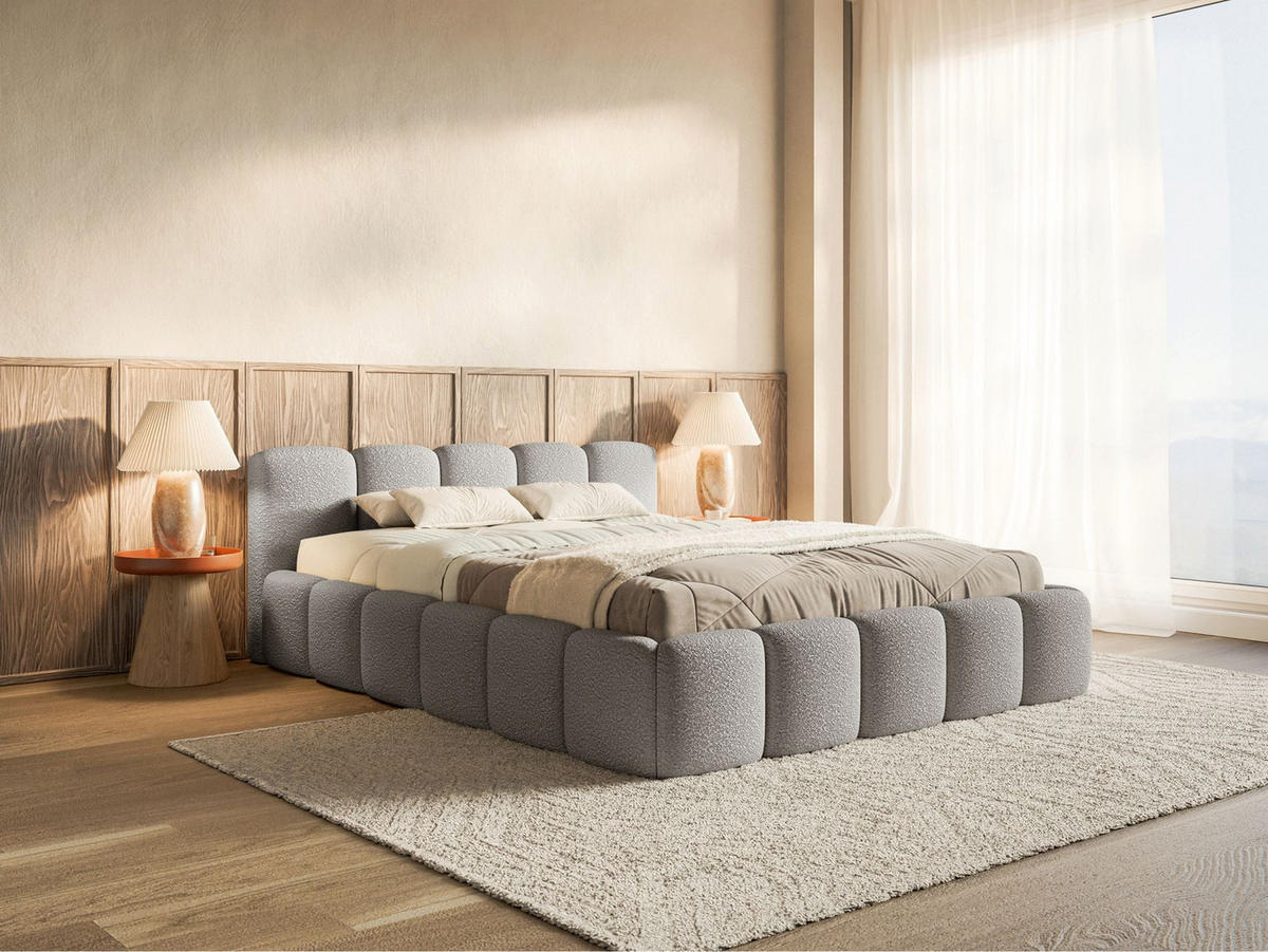 POLSTERBETT Cloudy Low Grau Bouclébezug 200x200 - Grau, Textil (200/200cm) - Selsey