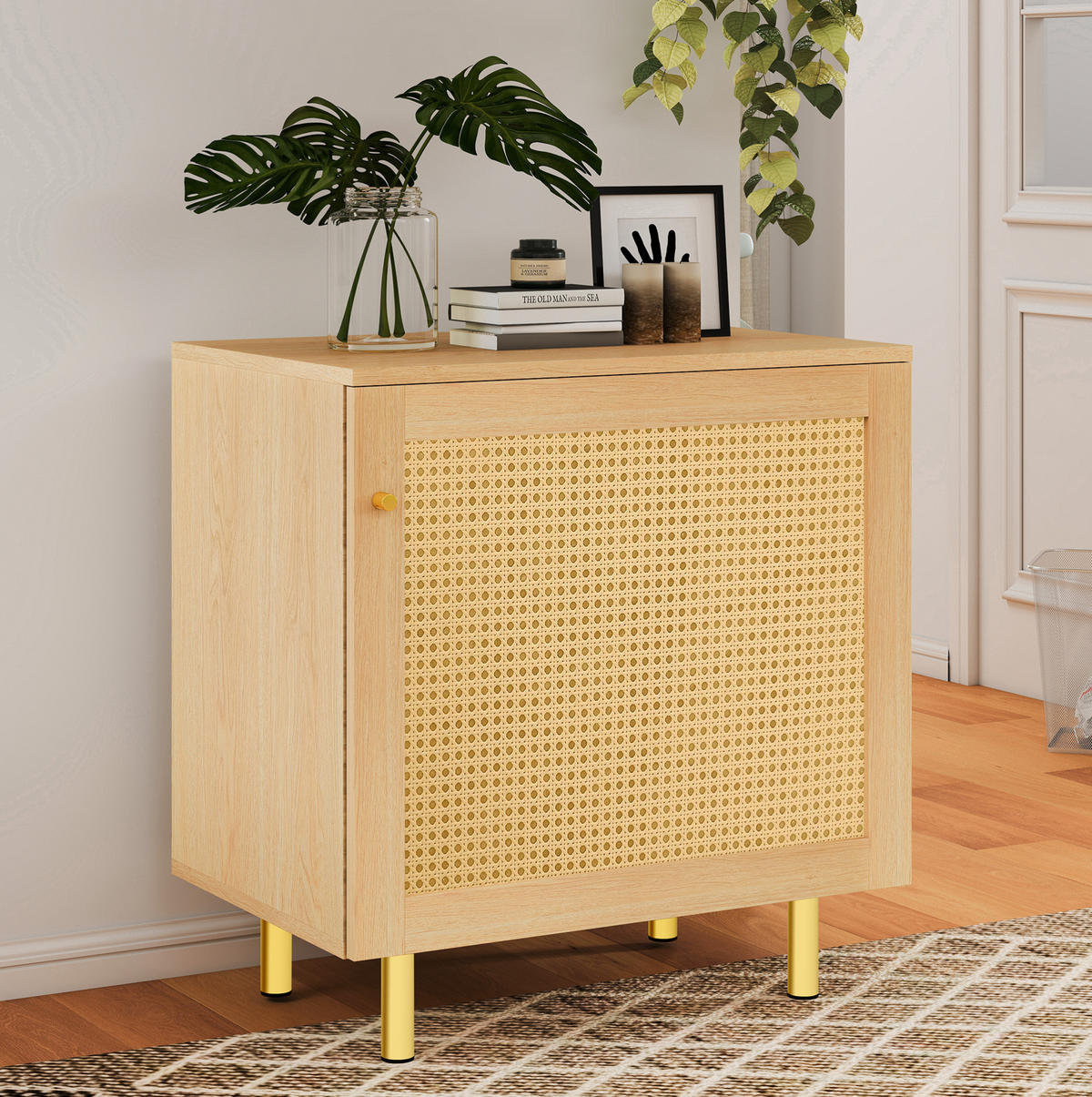 SIDEBOARD 60/40/63 cm aus MDF mit Rattangeflecht-Tür Natur - Naturfarben, Holzwerkstoff (60/63/40cm) - Modenvie