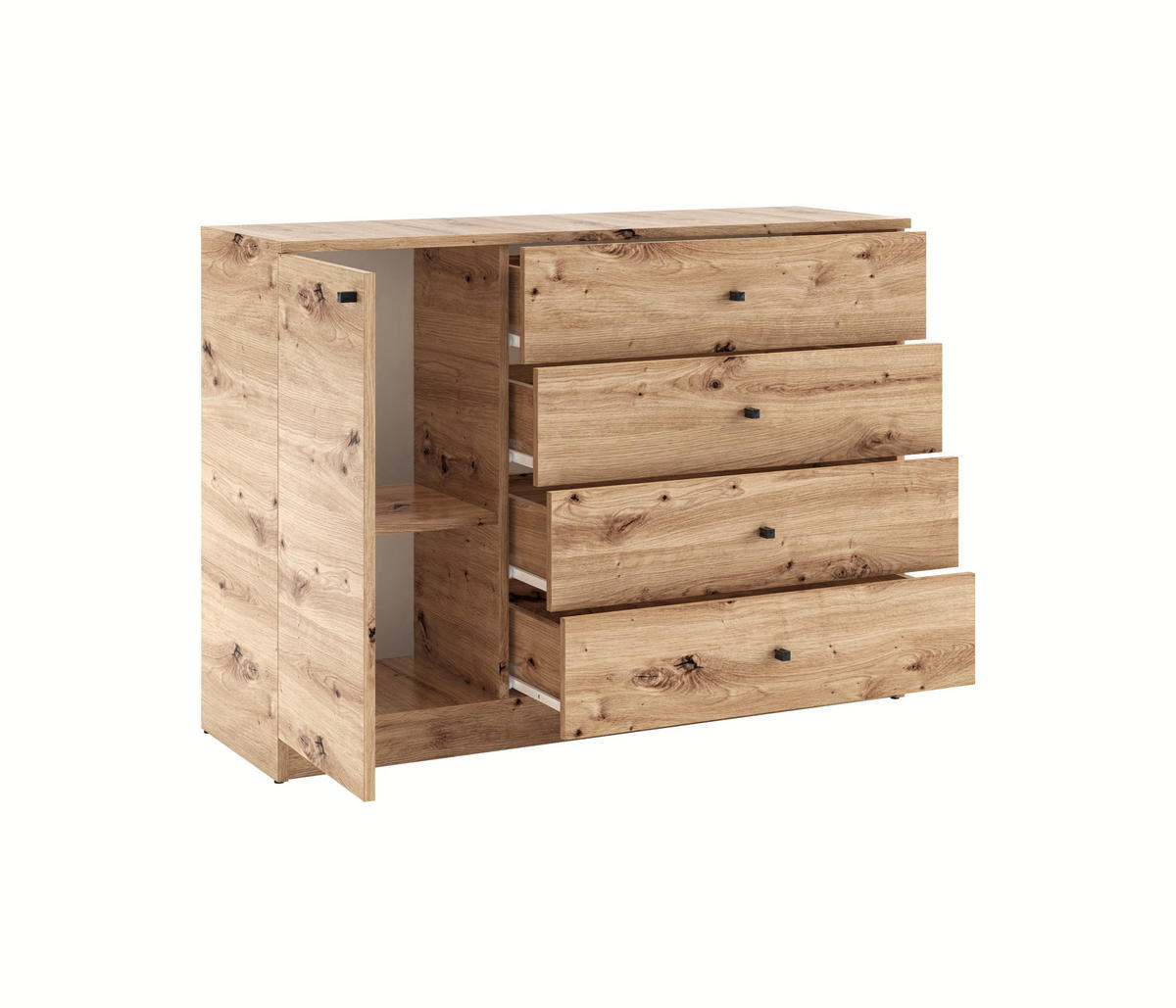 KOMMODE NATURIO 120/87/40cm mit 4 Schubladen 1 Türen Eiche Artisan - Eiche Artisan, Holzwerkstoff (120/87/40cm) - MASSENO