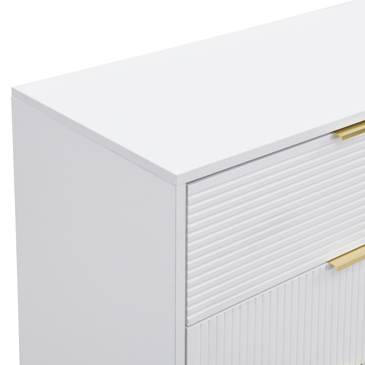 SIDEBOARD in Weiß-Gold mit 3 Schubladen und 2 Türen, MDF-Korpus, Wellenmuster, elegante goldene Griffe und Beine, 120/38/80,5 cm, Weiß-Gold - Weiß, Holzwerkstoff (120/80.5/38cm) - Redom