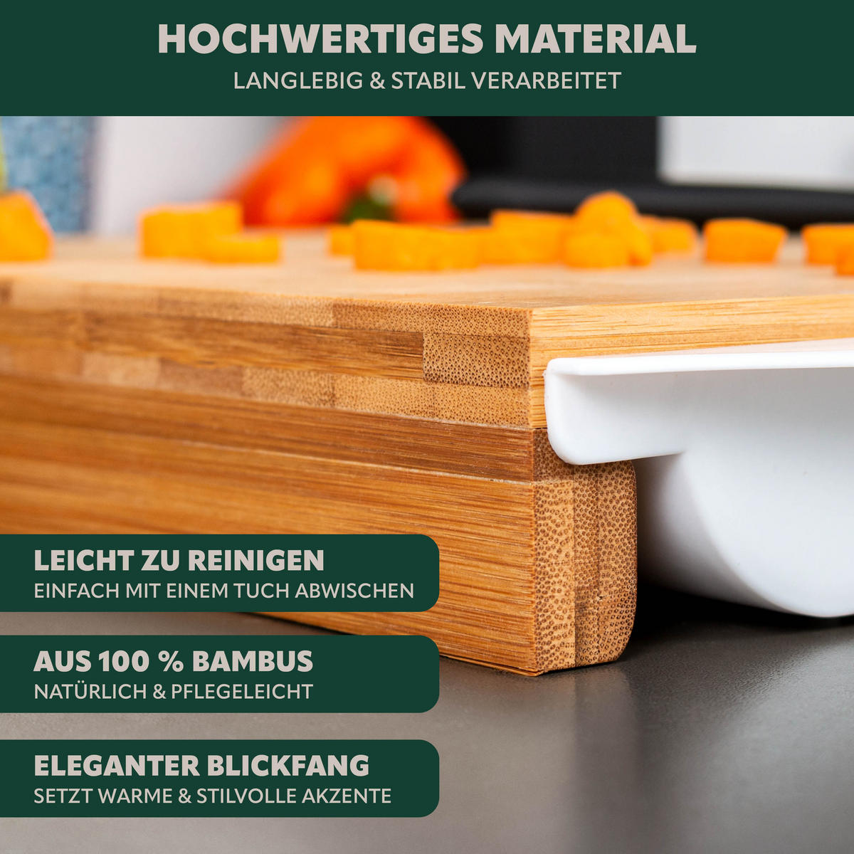 SCHNEIDEBRETT, mit 2 Auffangschalen, Bambus - Braun, Holz (49.5/28.5cm) - bremermann