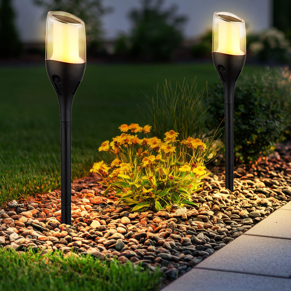 LED AUSSENLEUCHTE Solar Fackel Schwarz 2er Set - Schwarz, Kunststoff (7.5/7.5/64.5cm) - Globo Lighting