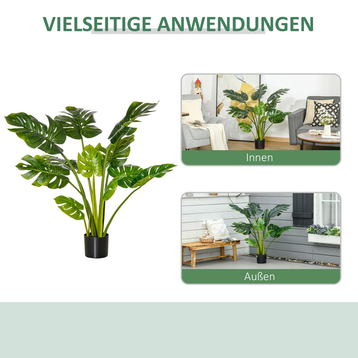 KÜNSTLICHE Pflanzen PEVA PE Grün+Schwarz - Multicolor, Kunststoff (110cm) - HOMCOM