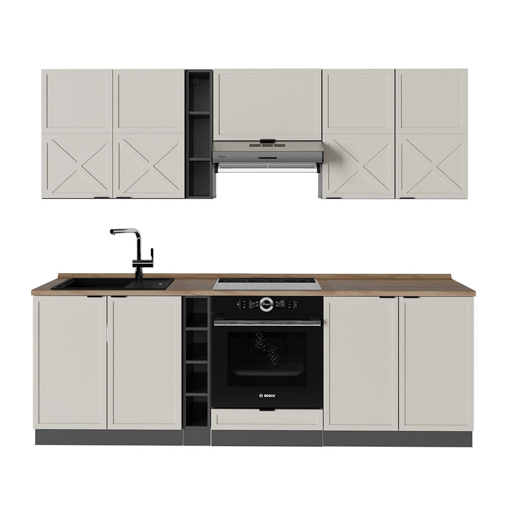 KÜCHENZEILE Fame-Line GrauBeige/Anthrazit 235 cm, AP Eiche - Anthrazit/Grau, Holzwerkstoff (235/81.6/60cm) - Vicco