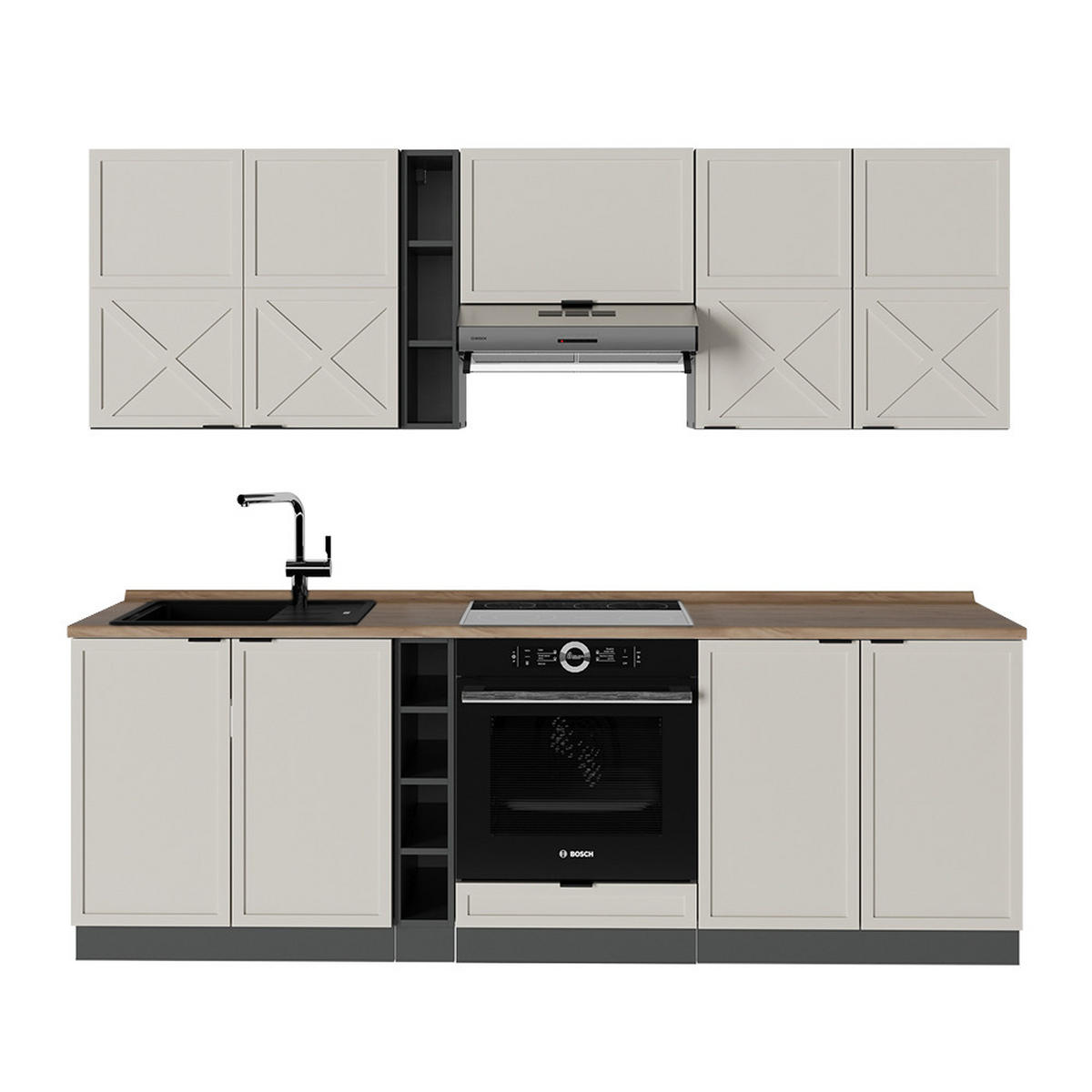 KÜCHENZEILE Fame-Line GrauBeige/Anthrazit 235 cm, AP Eiche - Anthrazit/Grau, Holzwerkstoff (235/81.6/60cm) - Vicco