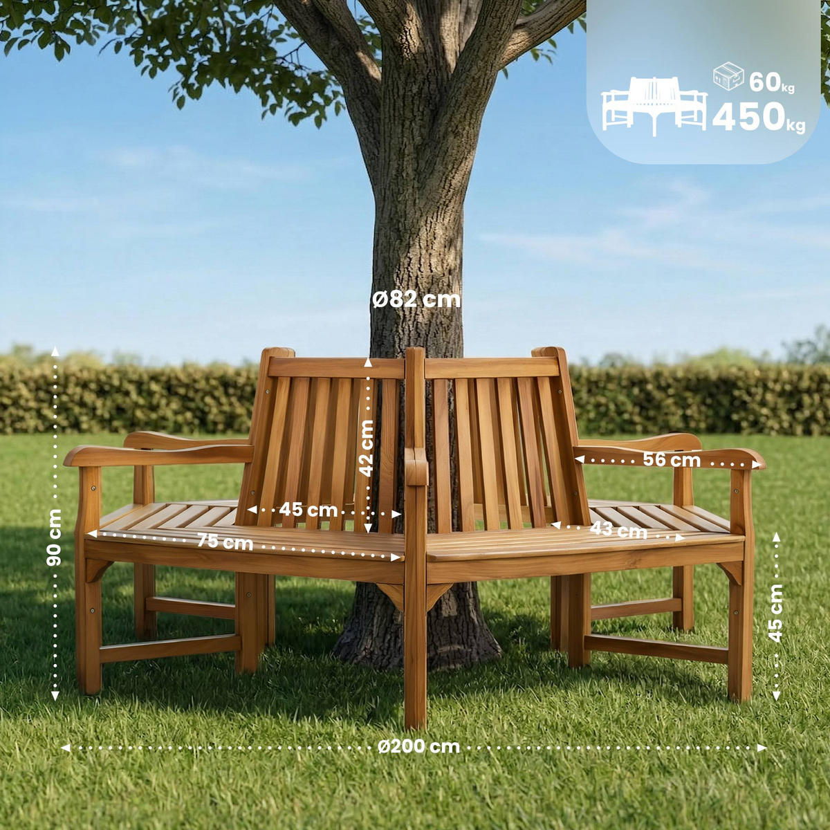 GARTENBANK 200/200 cm Holz Teak - Teakfarben, Holz (200/90/200cm) - CLP