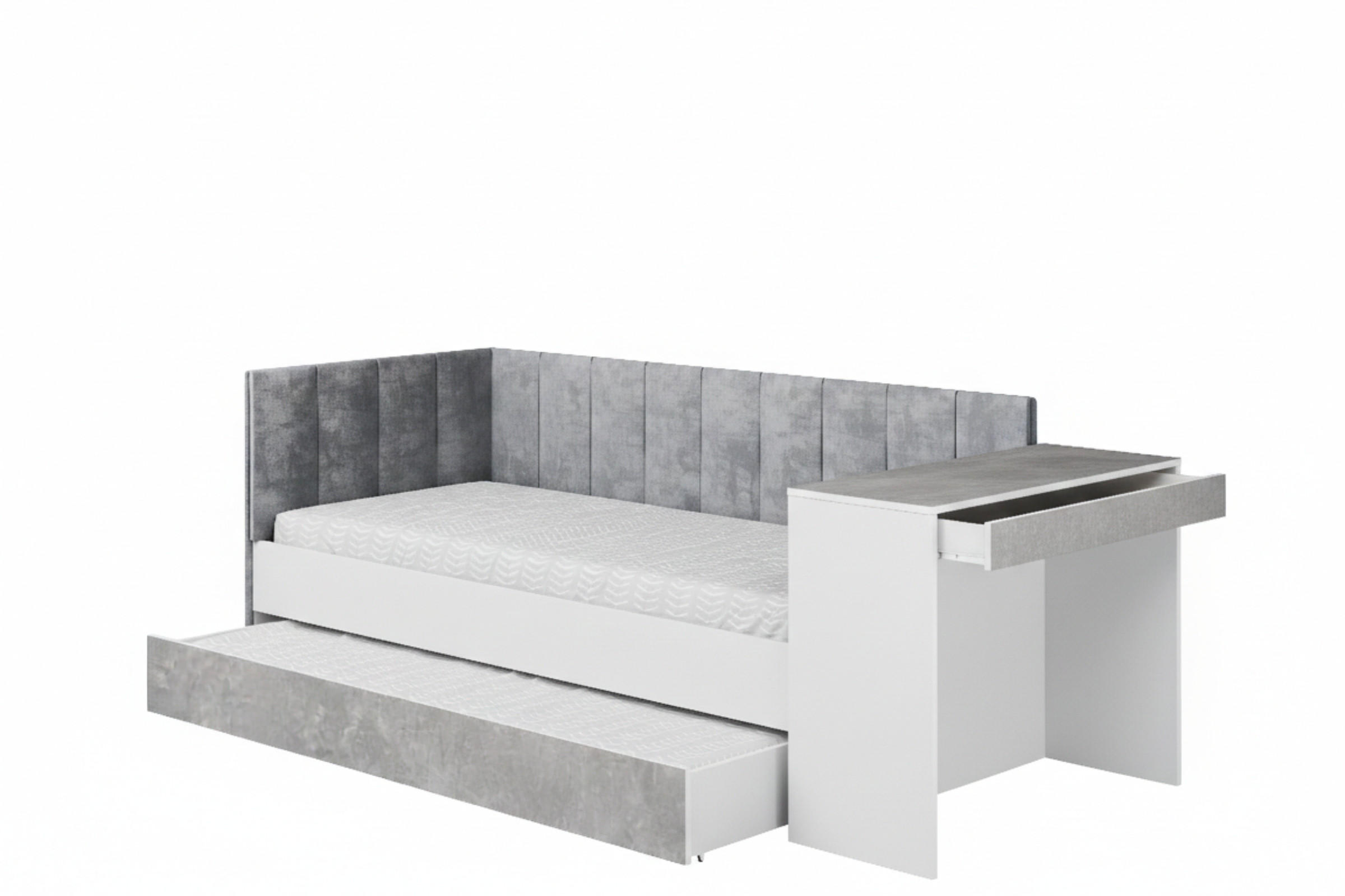 JUGENDBETT FABIAN 90/200 cm in Weiß/Beton links - Weiß/Grau, Holzwerkstoff/Textil (90/200cm) - Deine Möbel 24