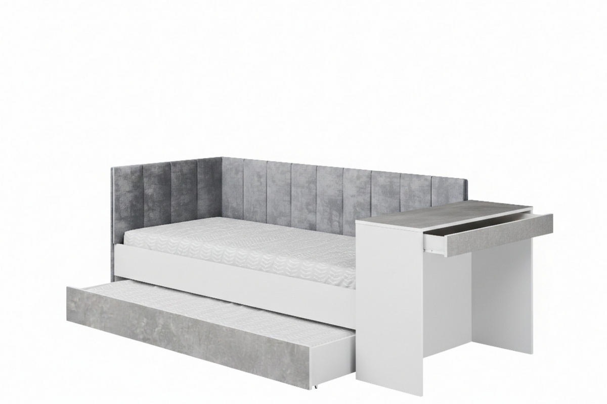 JUGENDBETT FABIAN 90/200 cm in Weiß/Beton links - Weiß/Grau, Holzwerkstoff/Textil (90/200cm) - Deine Möbel 24