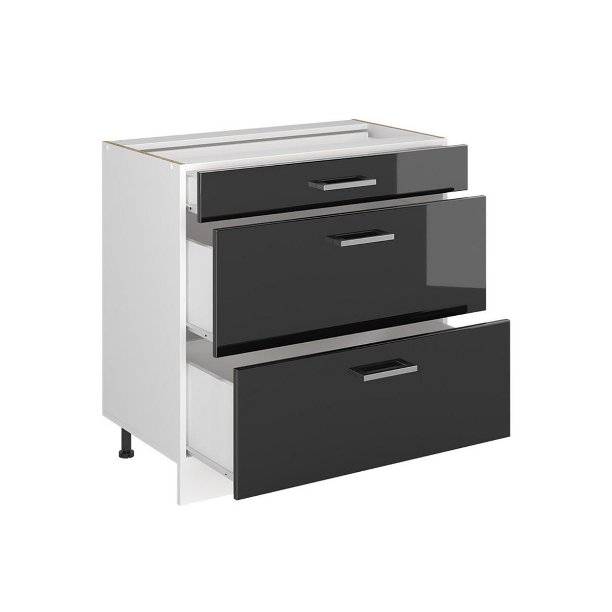 KÜCHENUNTERSCHRANK R-Line, Anthrazit Hochglanz/Weiß, 80 cm mit 3 Schubladen Arbeitsplatte Goldkraft Eiche - Anthrazit/Weiß, Holzwerkstoff (80/81.6/60cm) - Vicco