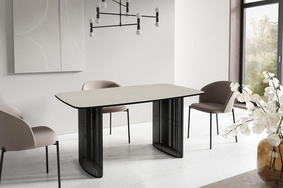 ESSTISCH Cavaro rechteckig oval ausziehbar, Beige Cashmere 200-276/90/76 cm - Kaschmir/Schwarz, Holzwerkstoff/Metall (200/90/76cm) - WFL GROUP