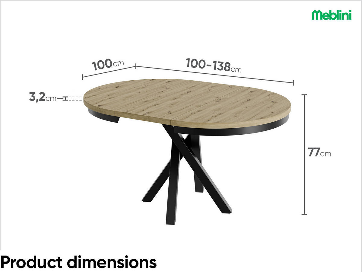 ESSTISCH CHRIS - Schwarz/Eiche Artisan, Holzwerkstoff (100/100/77cm) - Meblini