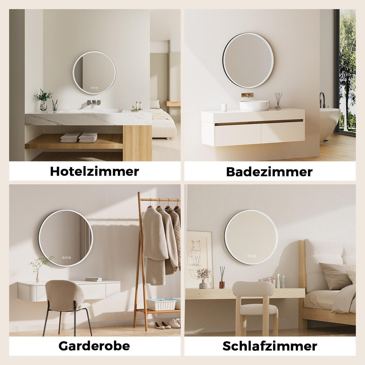 BADSPIEGEL Runder mit Beleuchtung Schwarz ф60 cm - Schwarz, Glas (60/4.3/60cm) - EMKE