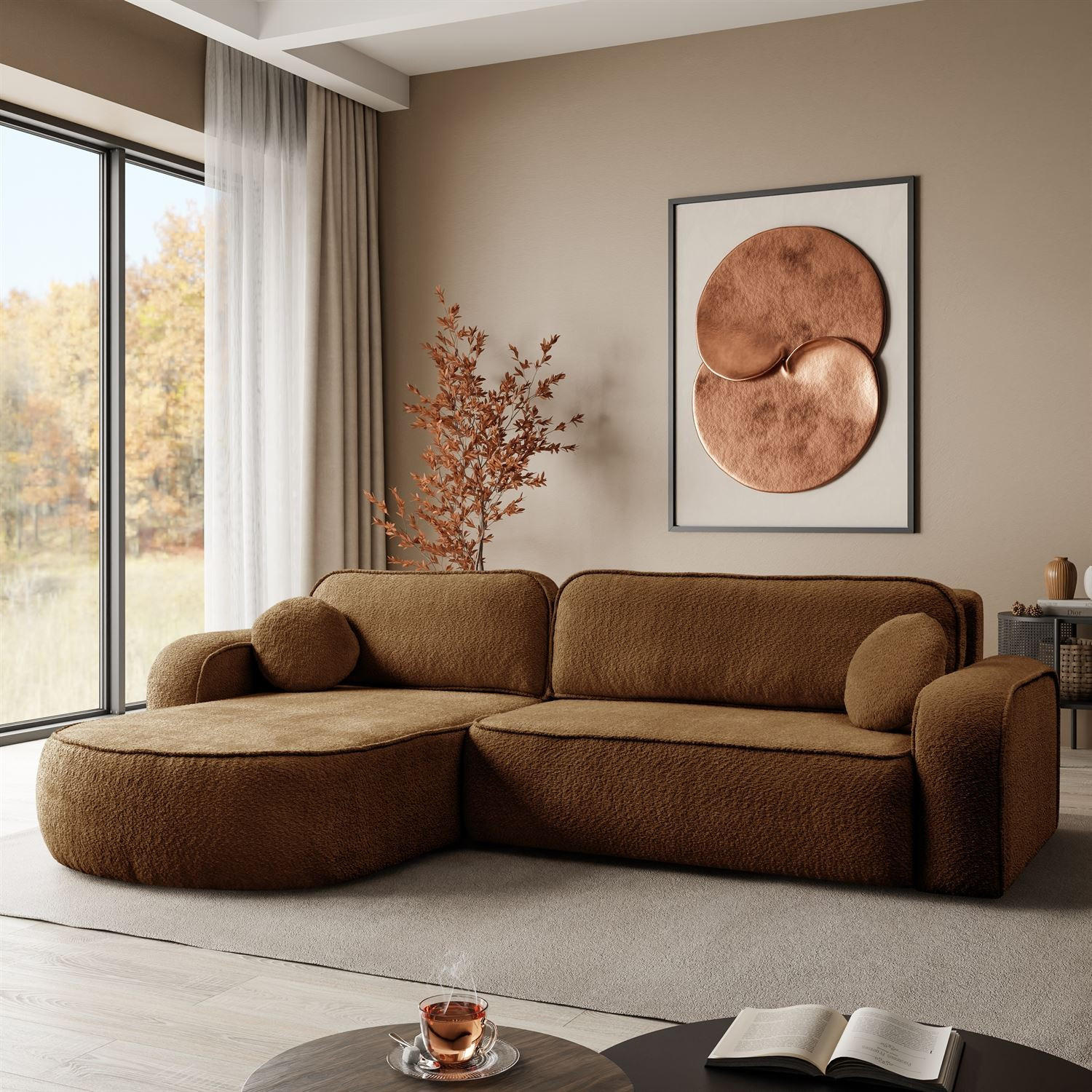 ECKCOUCH VENUS II mit Bettkasten, Coral 35 - Cognac, Textil (275/178cm) - Lookway