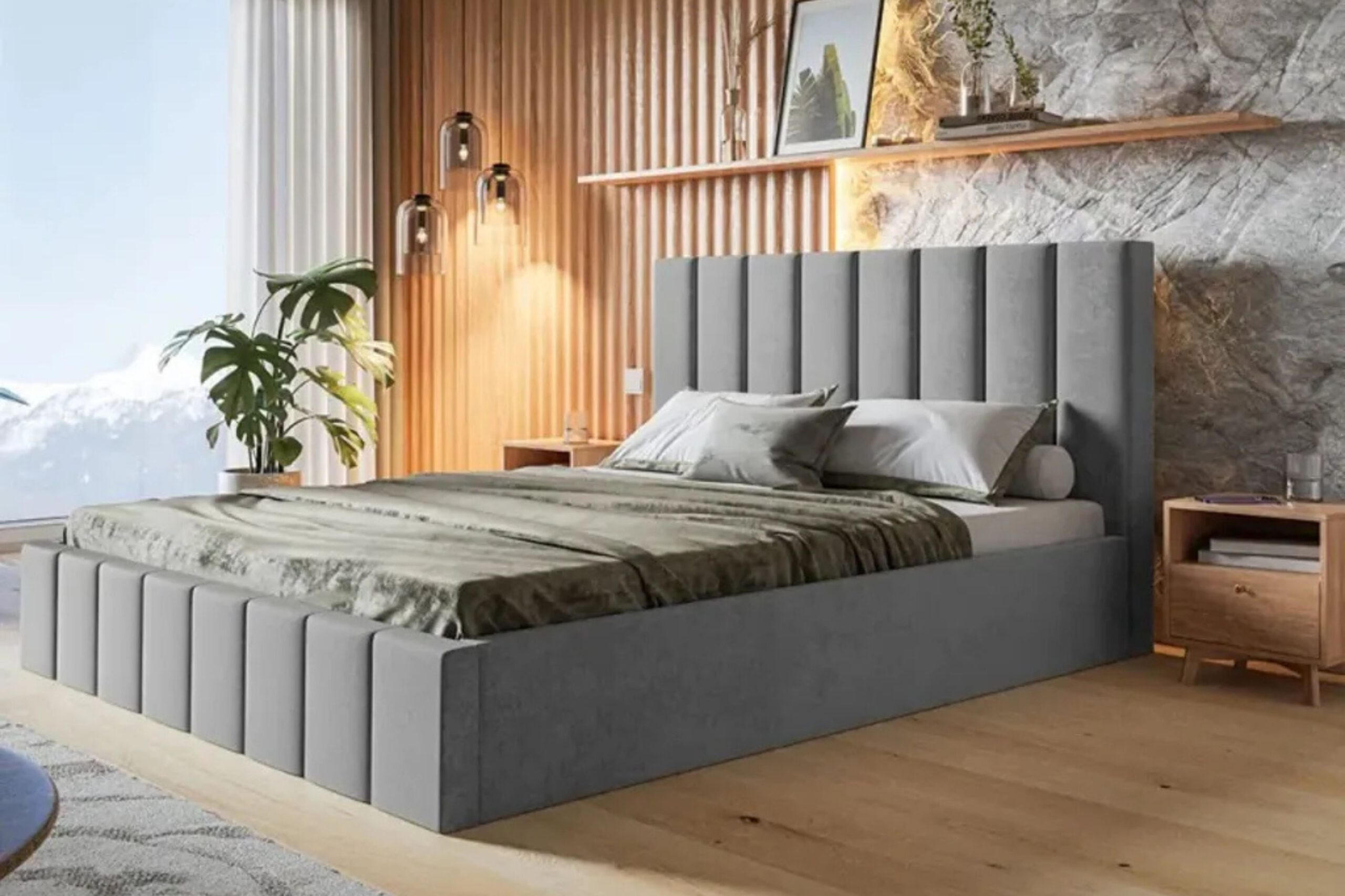 POLSTERBETT SIM 10 mit Kopfteil, 120 x 200 cm mit Bettkasten und Lattenrost aus Holz, Velourstoff, Farbe: Grau - Grau, Holz/Kunststoff (120/200cm) - Sepro Meble