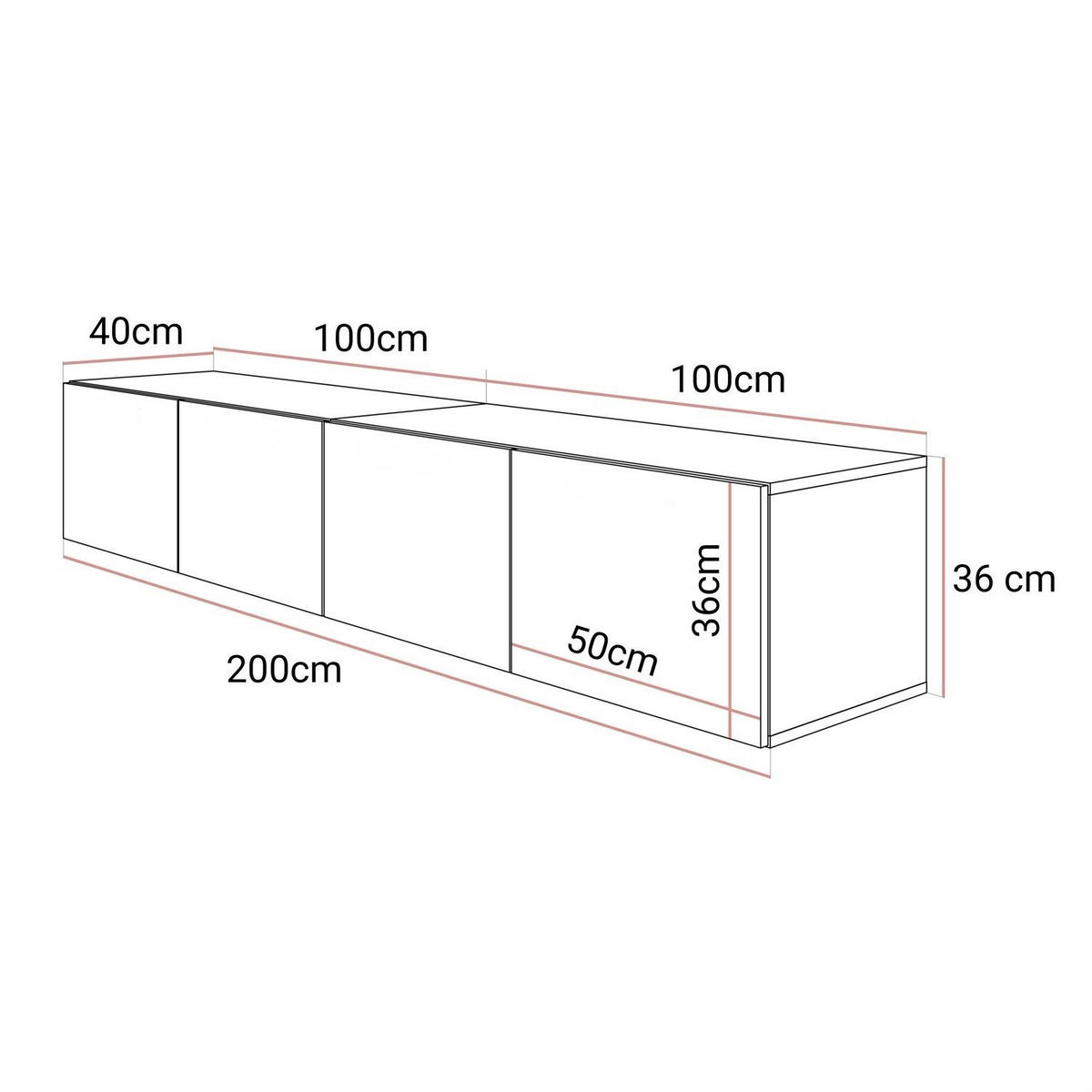 TV-SCHRANK COLGANTE 200 Kaschmir Hochglanz ohne LED - Kaschmir, Holzwerkstoff (200/36/40cm) - Lookway