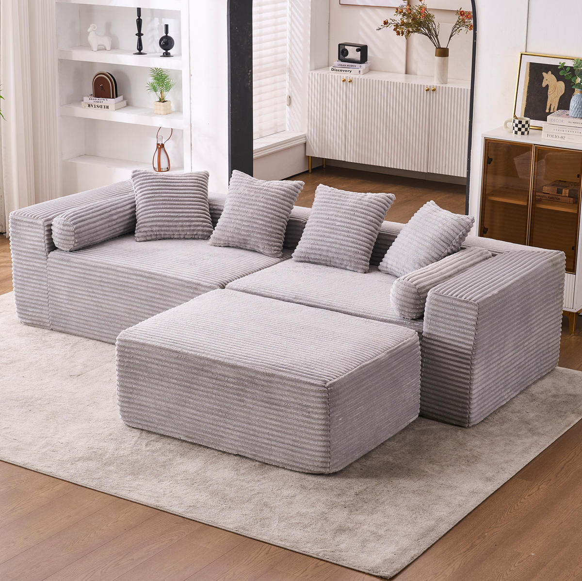 MODULSOFA L-Form Grau 3-tlg. - Hellgrau, Kunststoff (110/266cm) - Meubliv