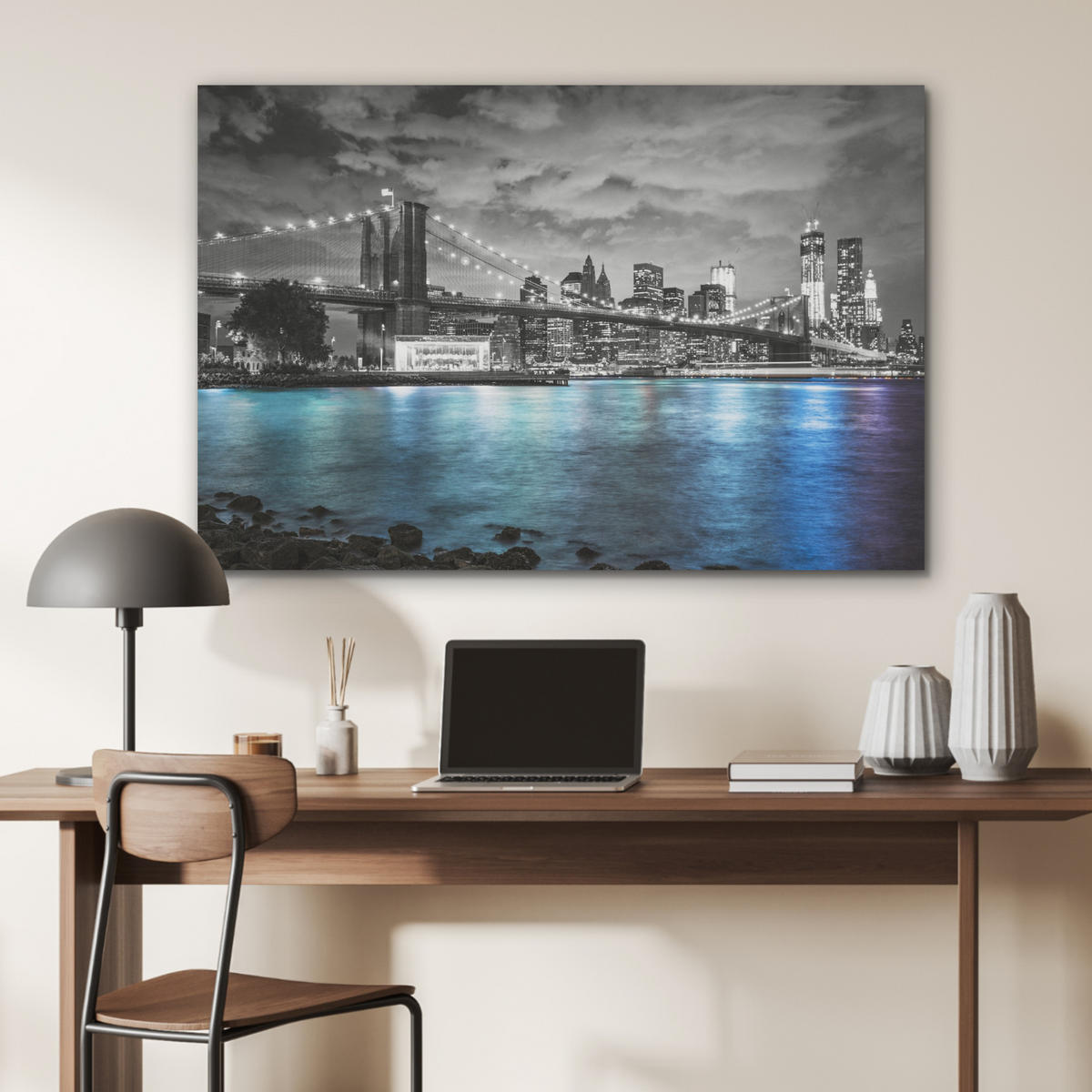 AKUSTIKBILD New York - Skyline - Stadt - Blau Akustikpaneele 90x60 cm - Blaugrau, Kunststoff (90/60/0.9cm) - MuchoWow