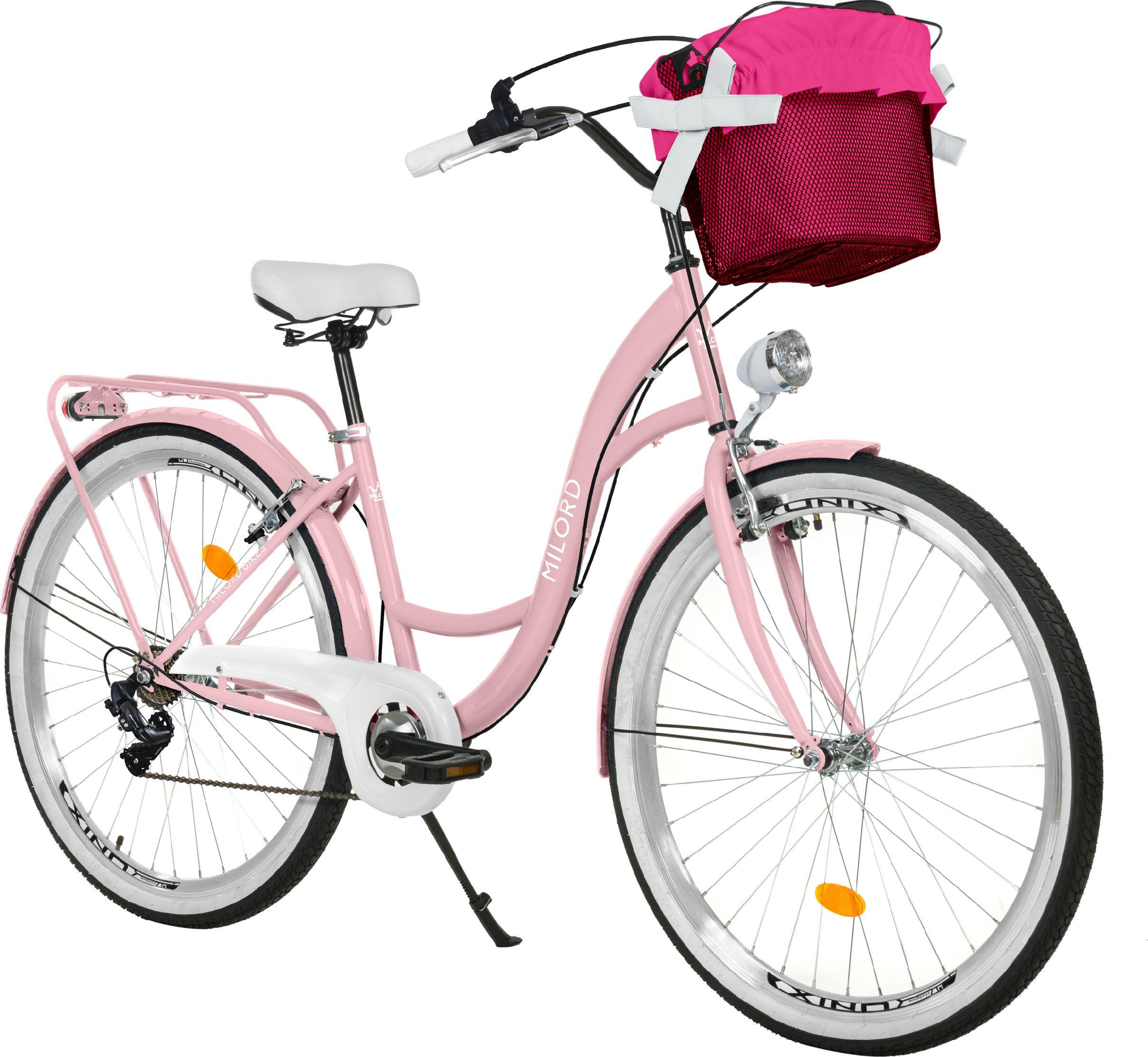 CITY-FAHRRAD Milord mit Metallkorb, 28 Zoll, Rosa, 1-Gang - Pink, Metall (46cm) - Milordbikes