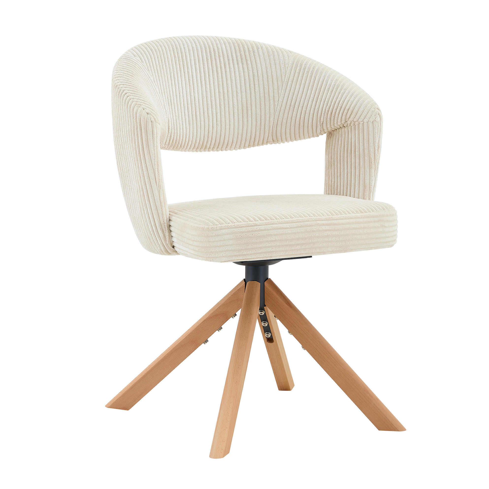 ESSZIMMERSTUHL mit Drehfunktion 2er-Set Cord Weiß Holzfarben - Weiß, Holz (47.5/81.5/47cm) - Meubliv