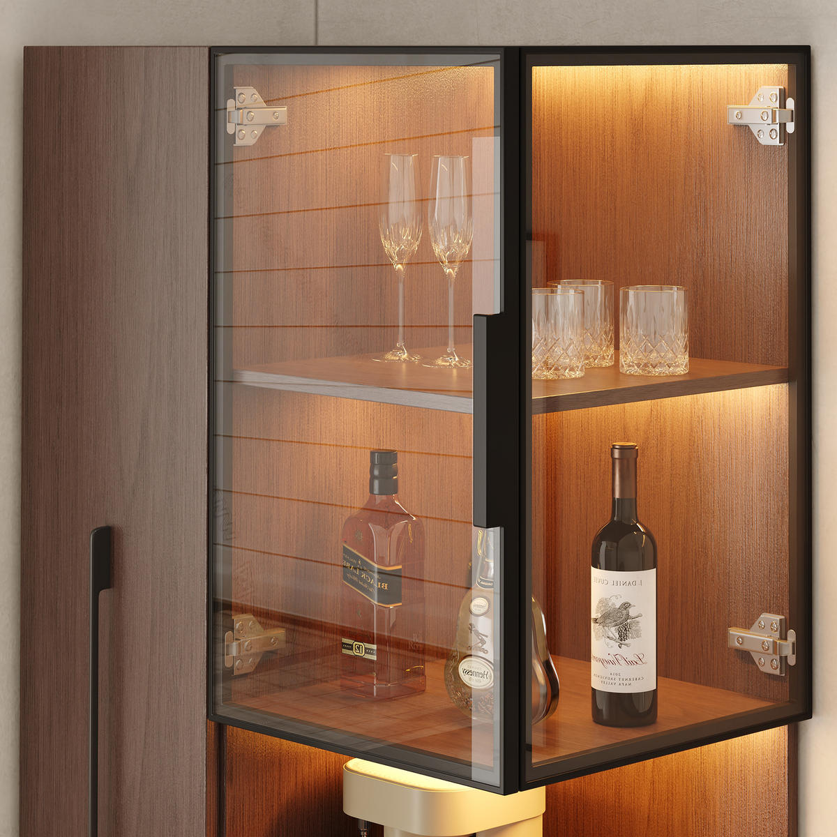 VITRINE 70cm Walnuss Glas LED Ausziehregal modern - Braun, Holzwerkstoff (70/160/38cm) - FLIEKS