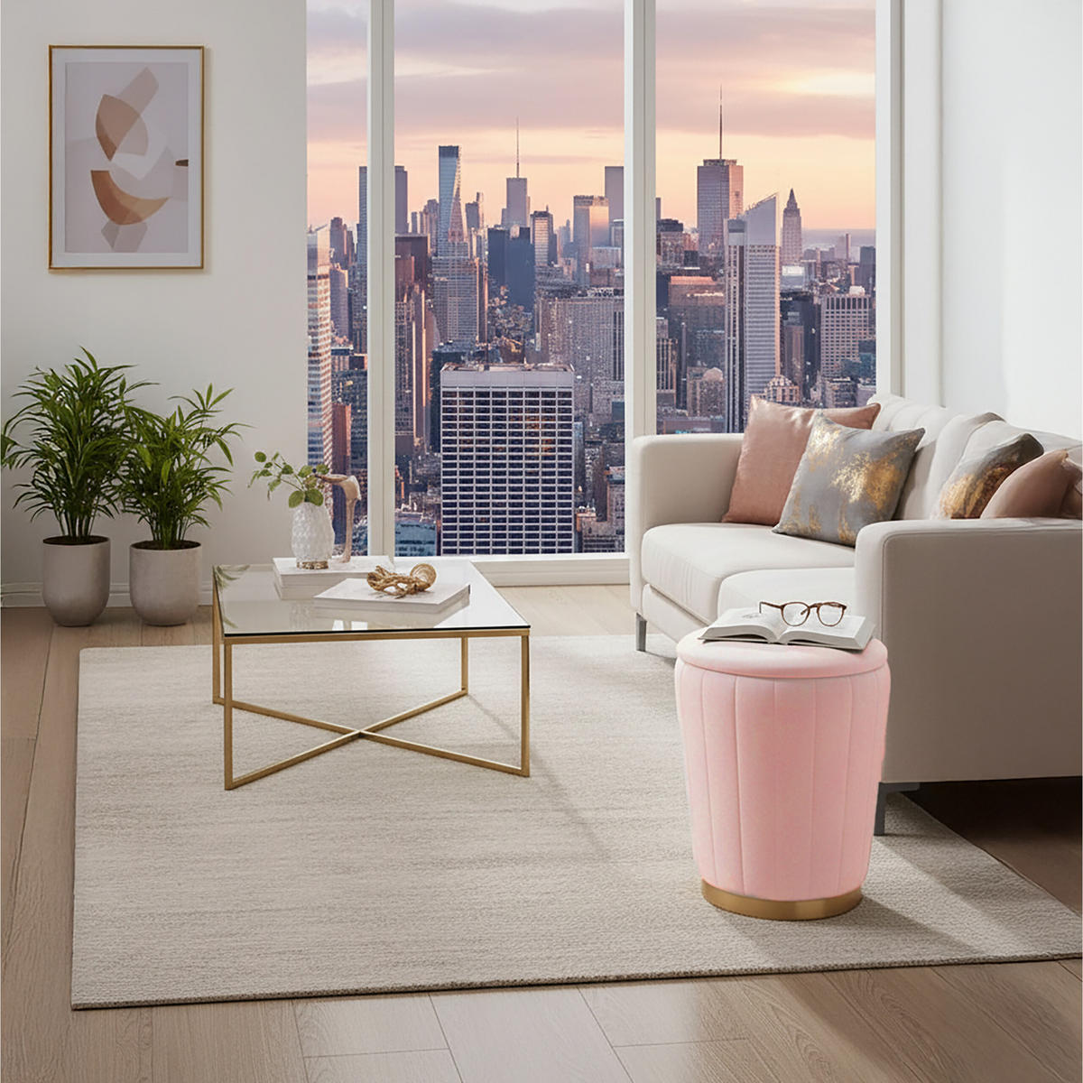 HOCKER - Altrosa/Rosa, Holzwerkstoff/Textil (32/42/32cm) - Relaxdays