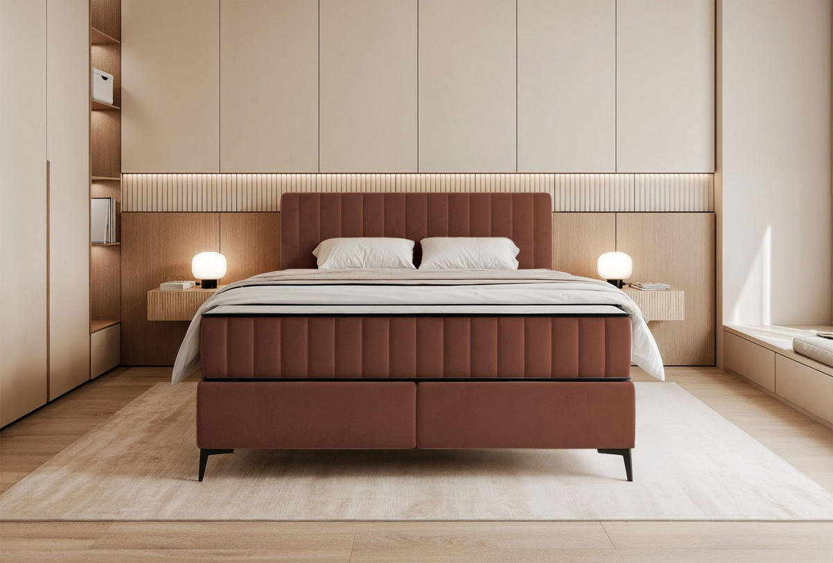 BOXBETT Mufasso Kupfer Samtbezug 180x200 cm - Schwarz/Kupferfarben, Textil/Metall (180/200cm) - Selsey