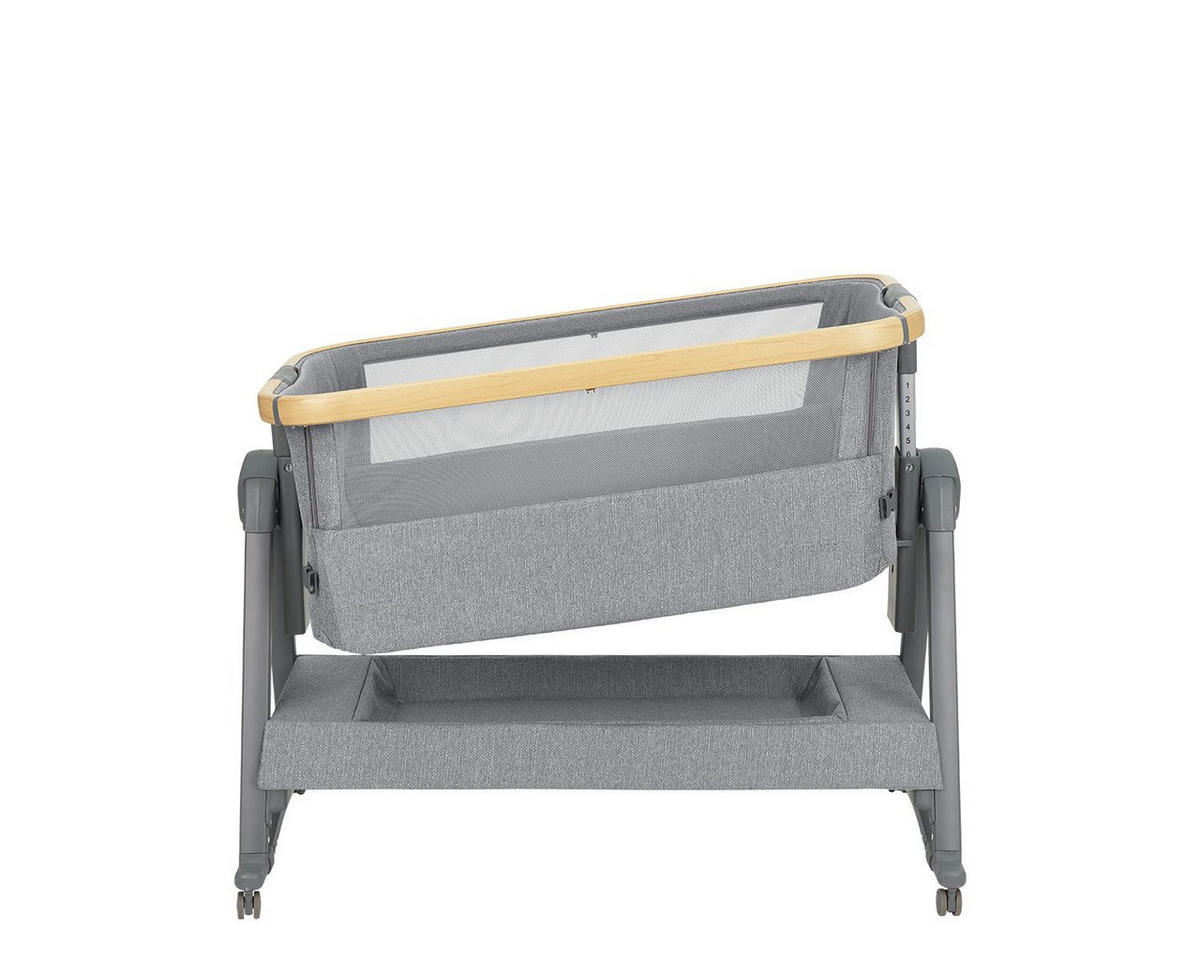 BEISTELLBETT Nanna 2 grau 100 x 48 cm, Schaukelstäbe, Anti-Reflux, Moskitonetz, Räder mit Bremse - Grau, Metall (48/100cm) - Kikka boo