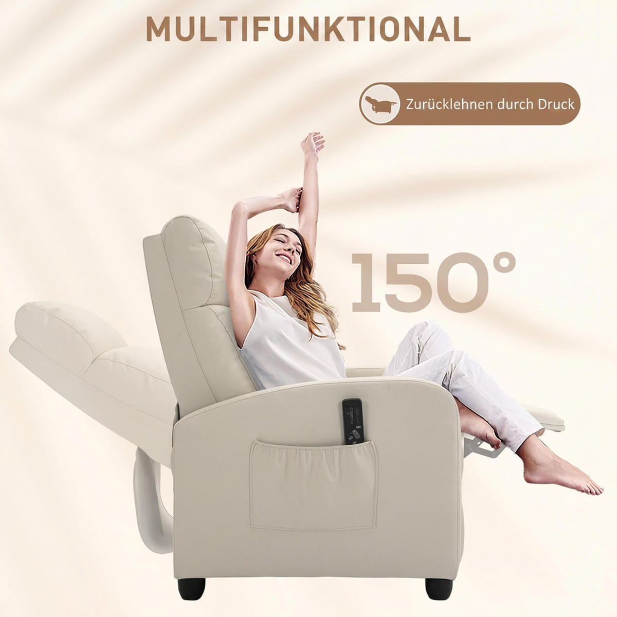 MASSAGESESSEL Kunstleder Schaumstoff Cremeweiß - Creme/Schwarz, Kunststoff (88/98/68cm) - HOMCOM