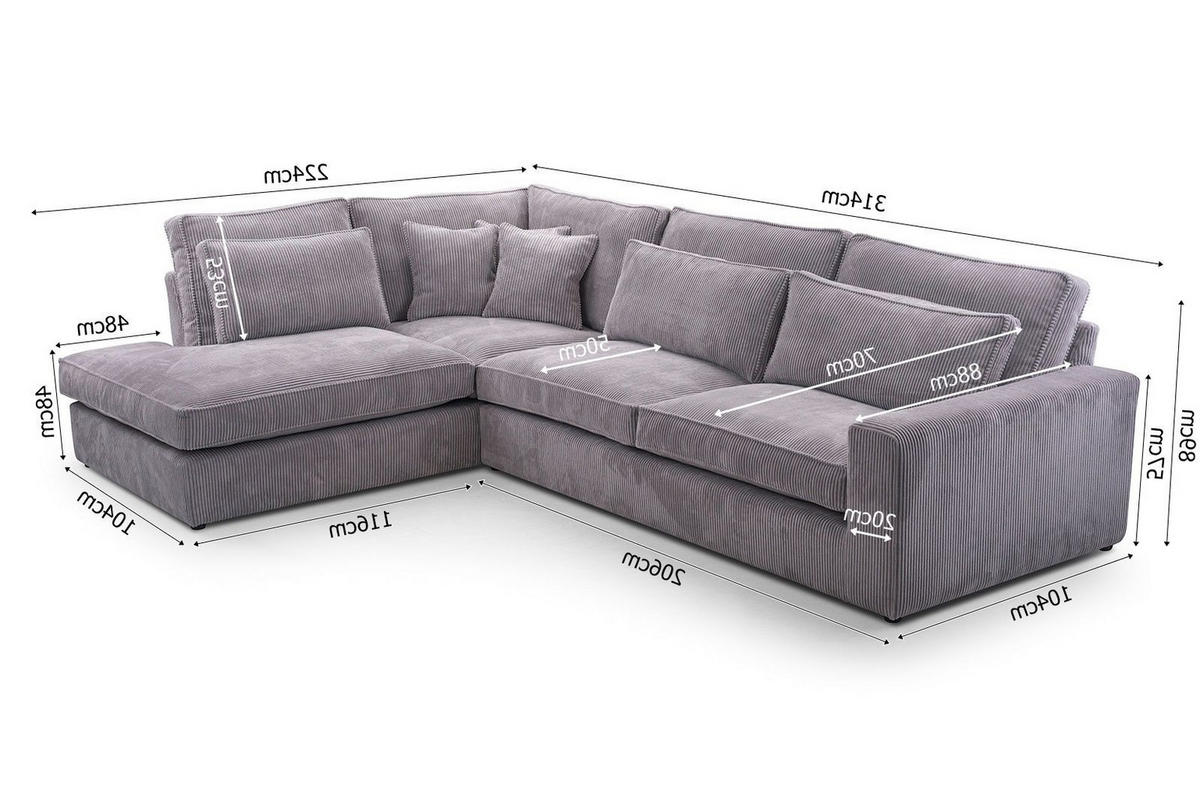ECKSOFA Comforto MINI CORD 280 x 224 cm Ausrichtung links - Schwarz, Textil (224/280cm) - AN-Moebel 4u