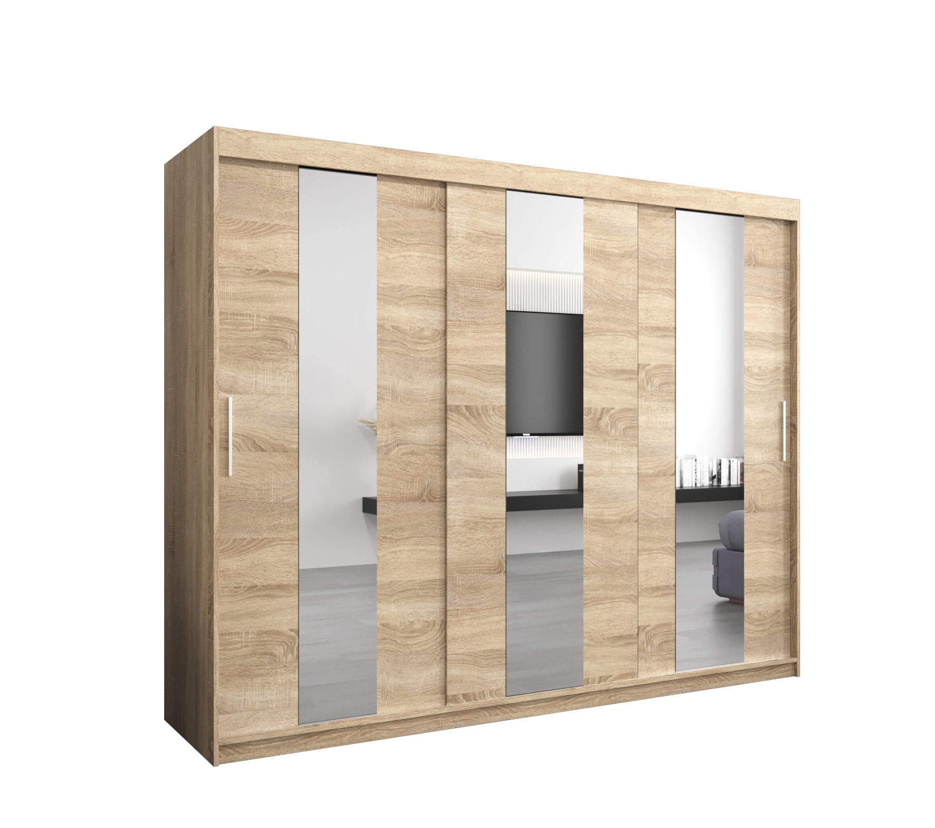 SCHWEBETÜRENSCHRANK 200/250/62 3-türig - Silberfarben/Sonoma Eiche, Holz/Kunststoff (250/200/62cm) - MÖBEL KRYSPOL