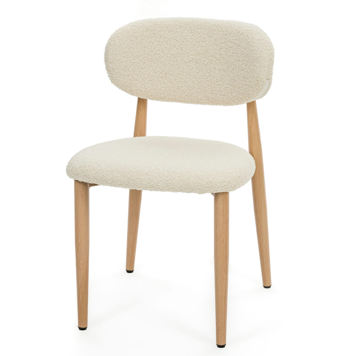 STUHL ALMO gepolstert Beine in Holzoptik - ecru - Boucle - Ecru/Eichefarben, Textil/Metall (47/77/54cm) - NEW HOME